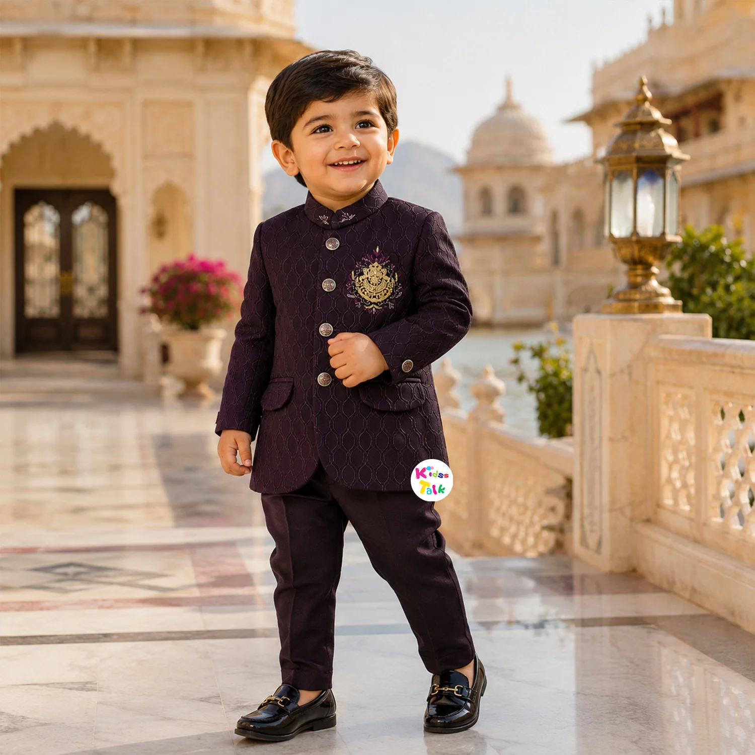 Poly Blend Full Sleeve Sherwani With Broach Work - Wine