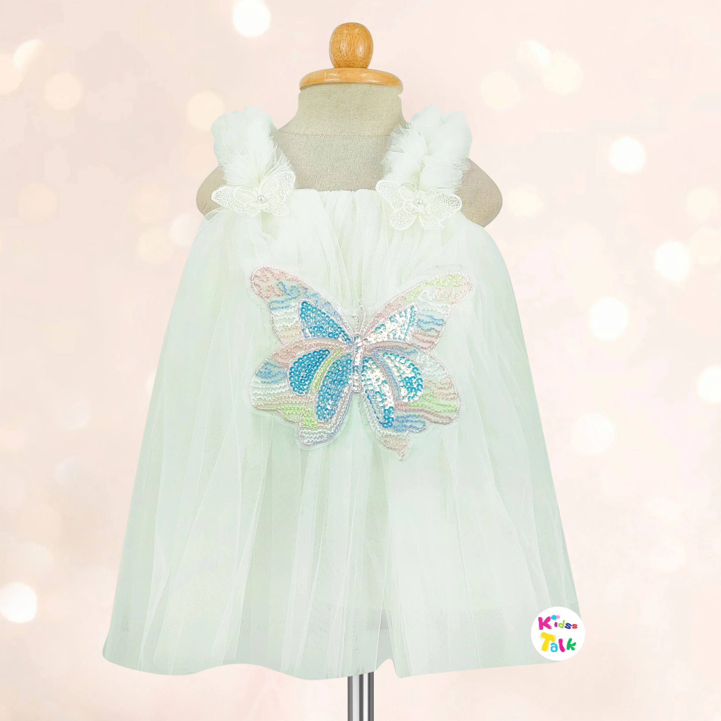 Net Sleeveless Party Frock With Butterfly-lemon Yellow