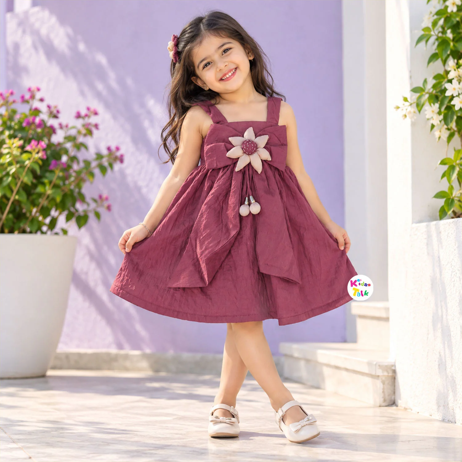 Cotton Sleeveless Frock Girls - Onion Pink