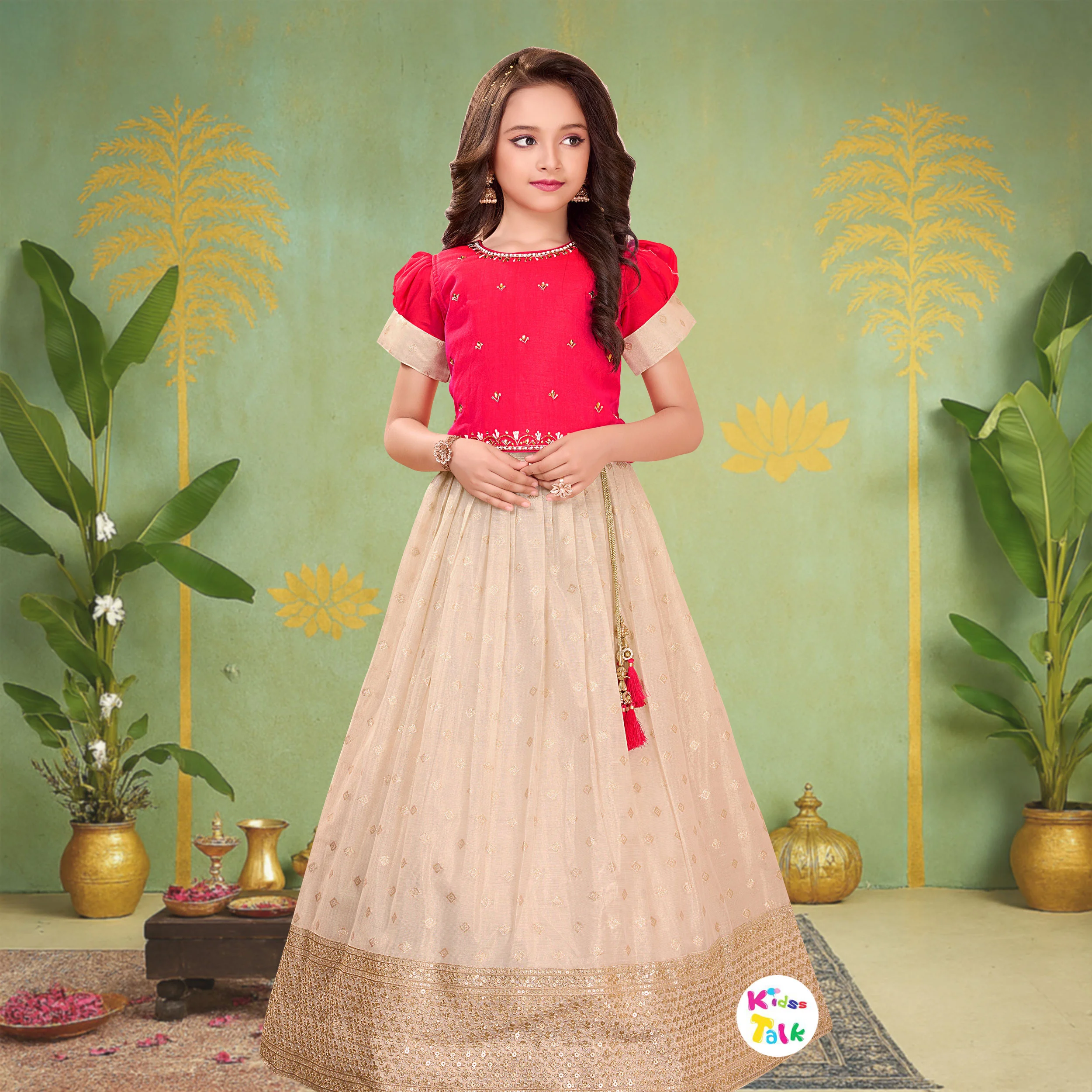 Silk Half Sleeve Embroidered Work Choli With Lehenga & Dupatta - Flamingo Pink