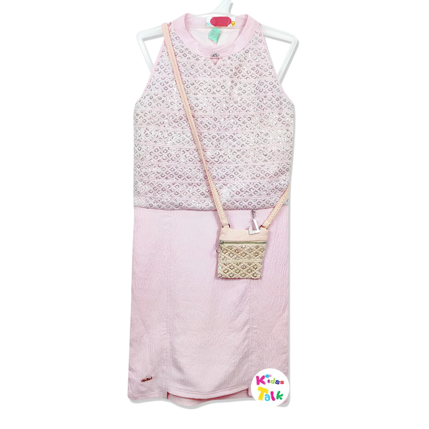 Cotton Sleeveless Frock With Embroidered - Baby Pink