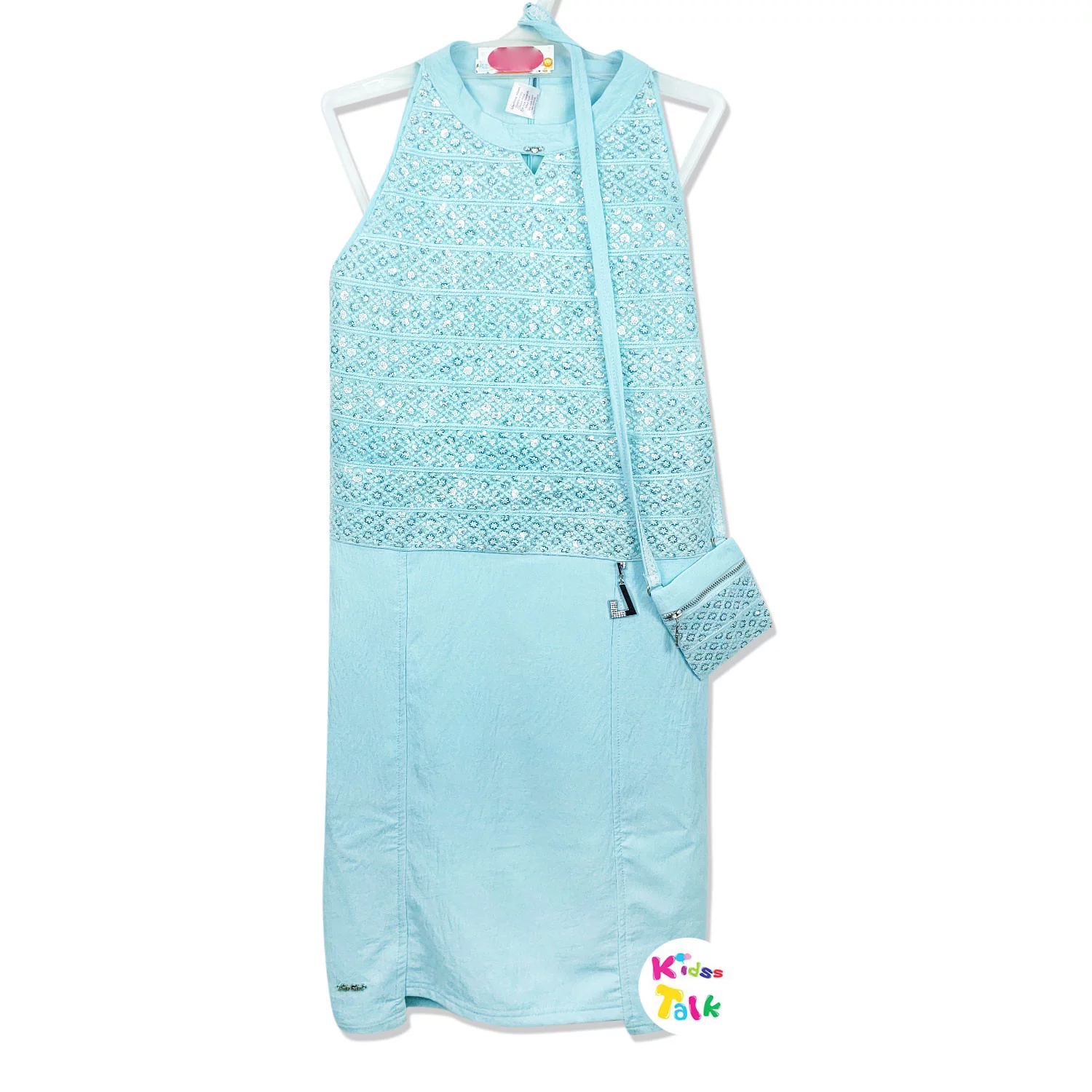 Cotton Sleeveless Frock With Embroidered - Ice Blue