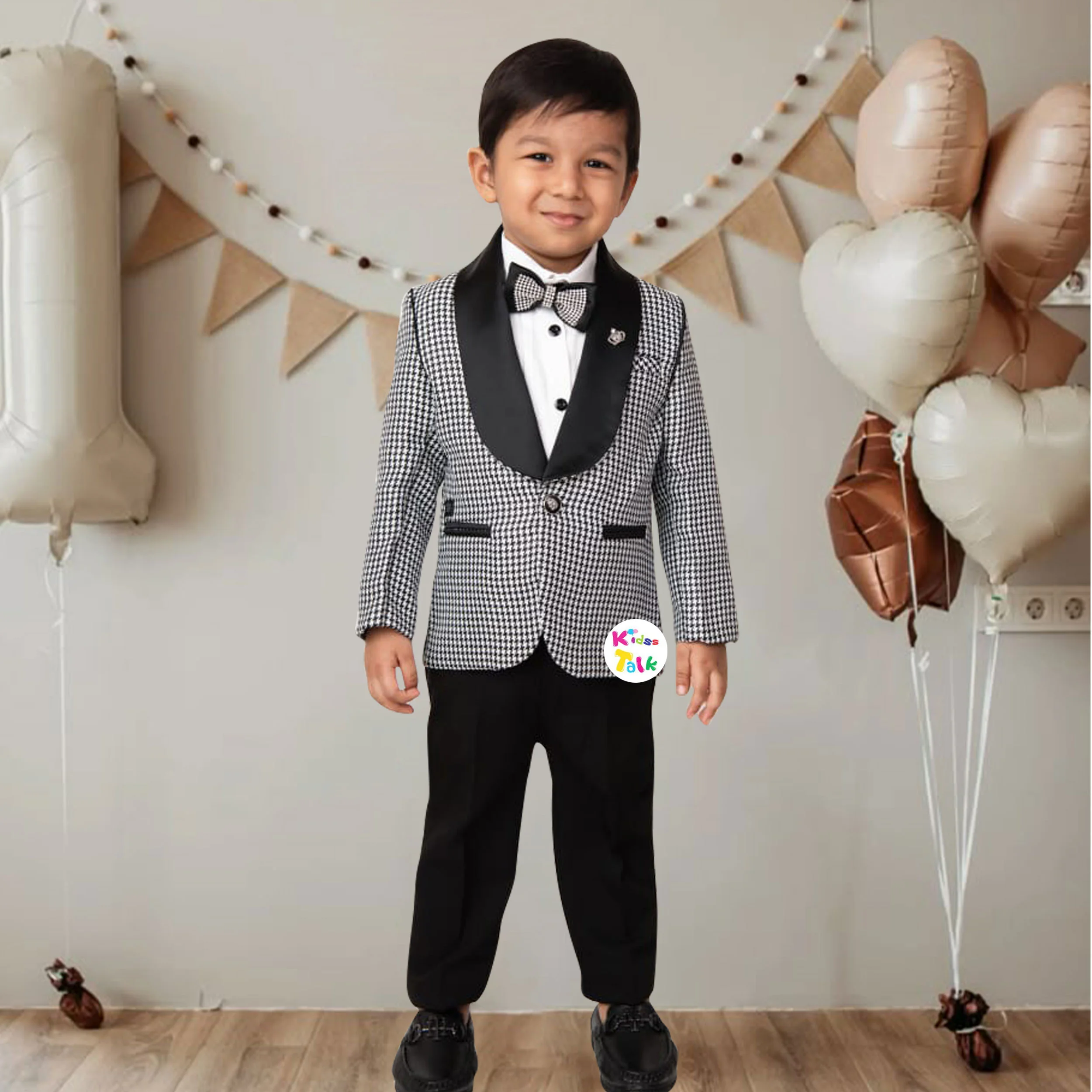 Stylish Full Sleeve Coat With Bow Shirt & Full Pant - Black