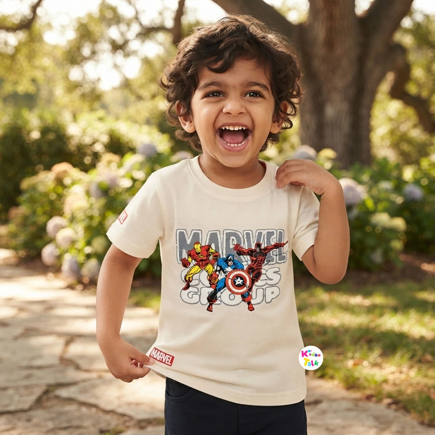 Cotton Knitted Half Sleeve T-shirt With Cute Print - White
