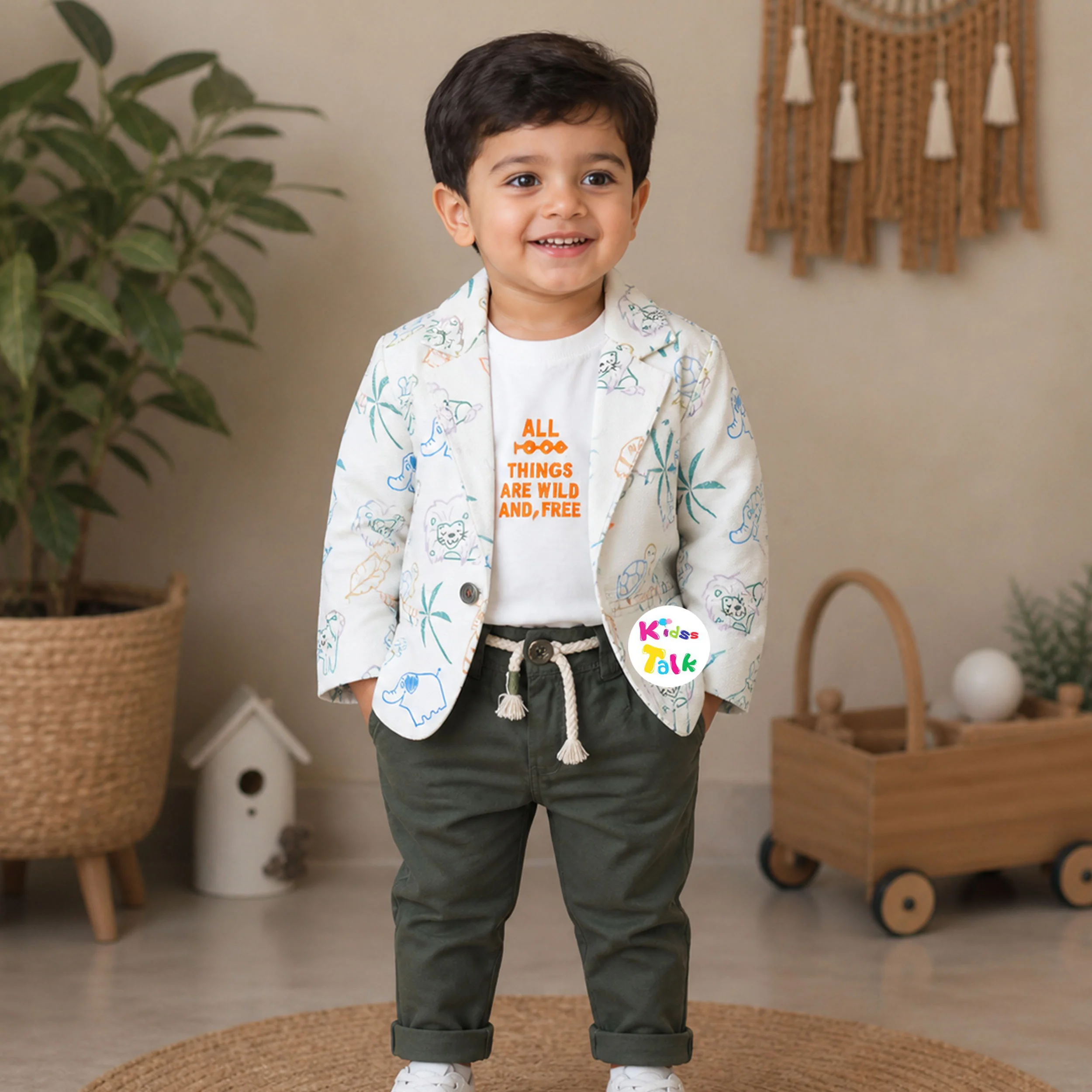 Stylis Full Sleeve T-shirt With Coat & Full Pant - Olive Green