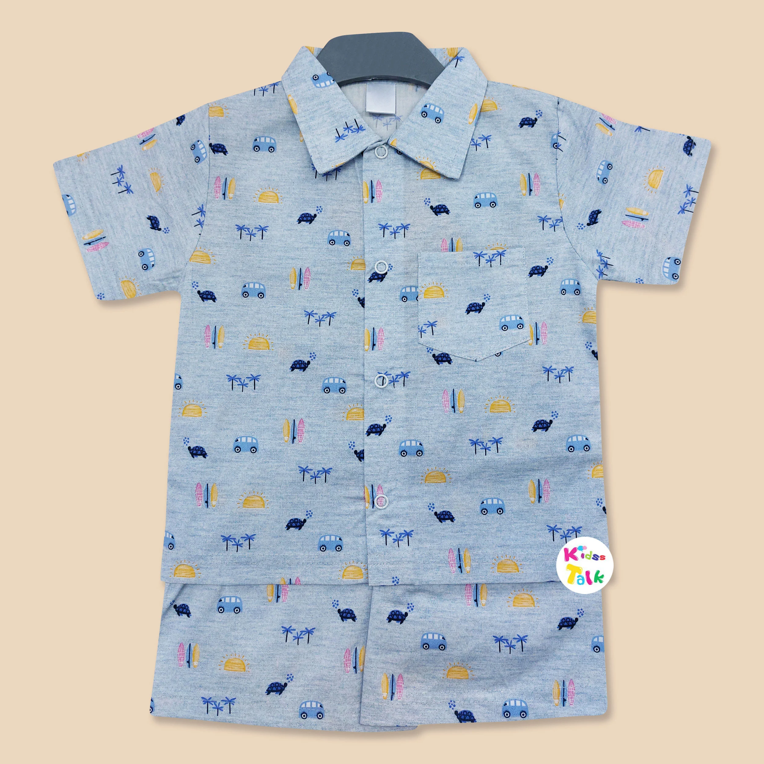 Cotton Half Sleeve Night Suit With Cute Printed - Blue