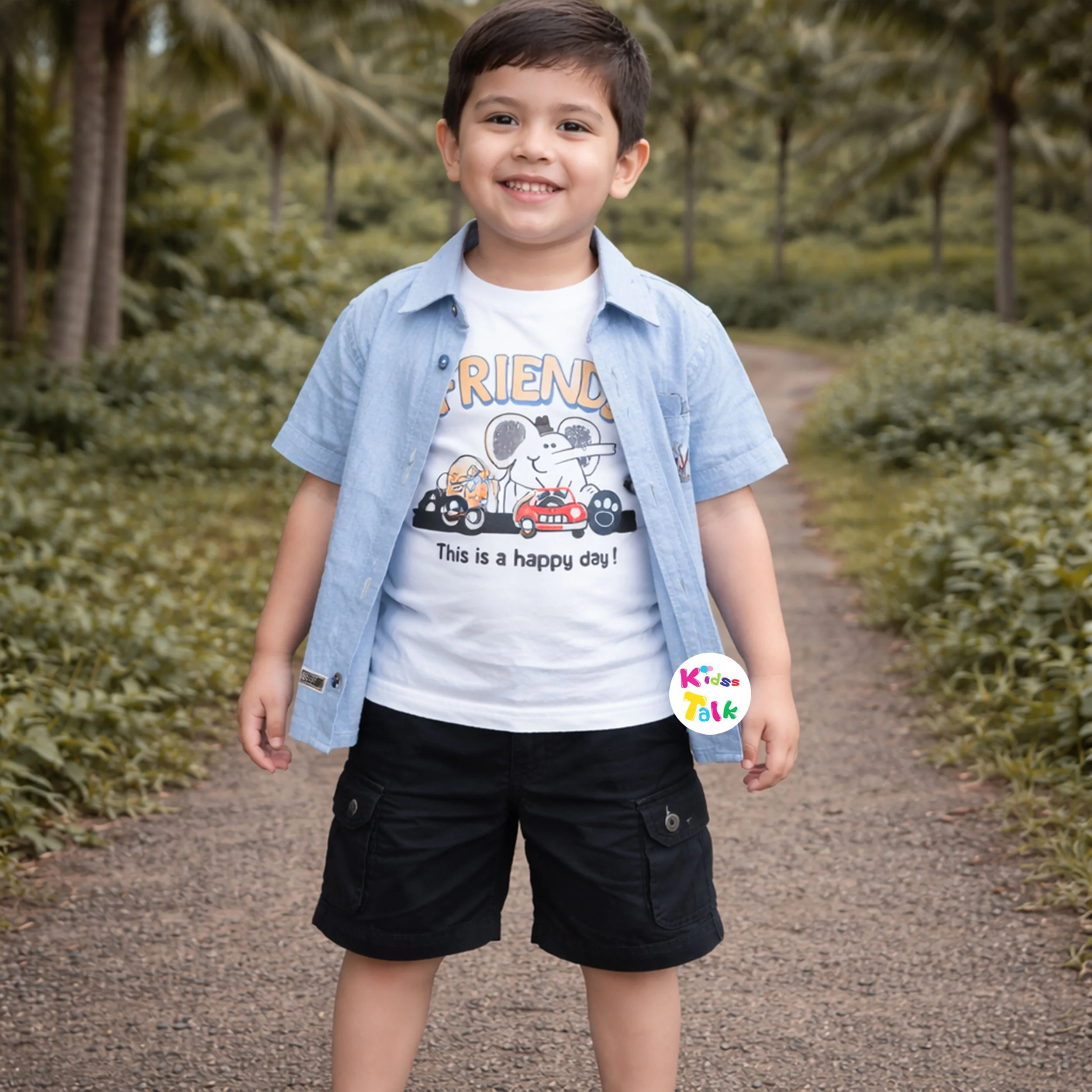 Muslin Half Sleeve Shirt & T-shirt Half Pant - Ice Blue