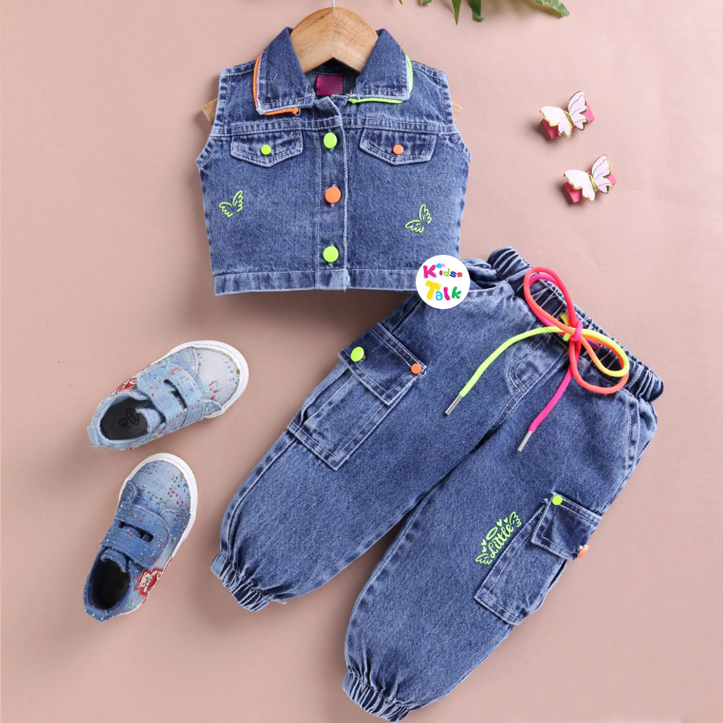 Denim Sleeveless Shirt & Full Pant - Denim Blue