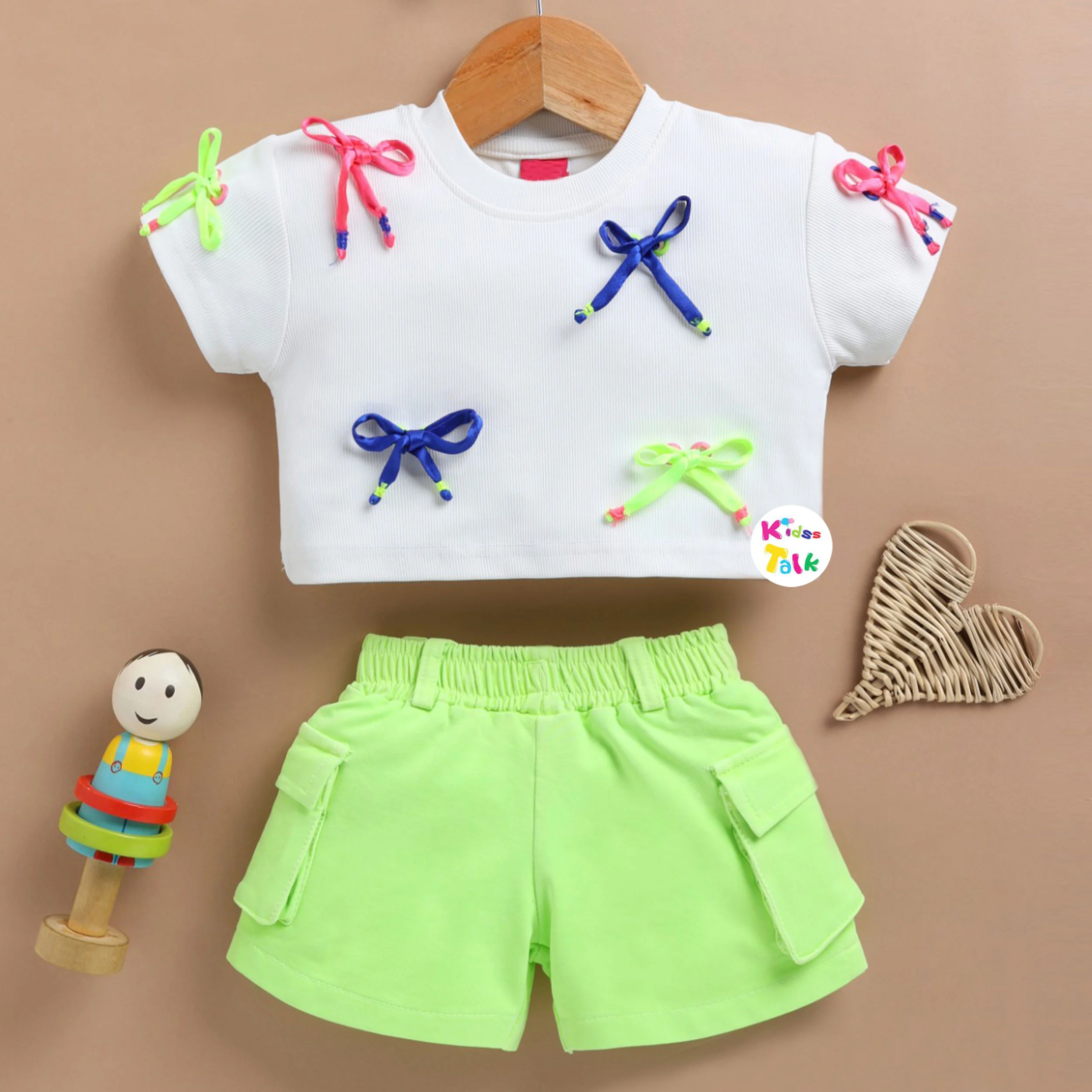 Cute Cotton Half Sleeve Top & Half Pant - Green