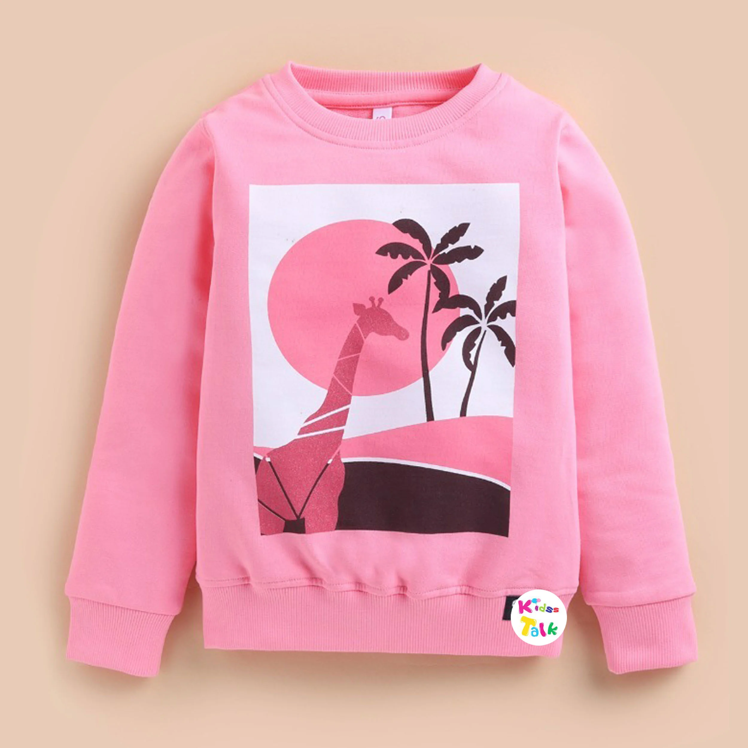 Cute Cotton Knitted Full Sleeve Printed Tees - Flamingo Pink