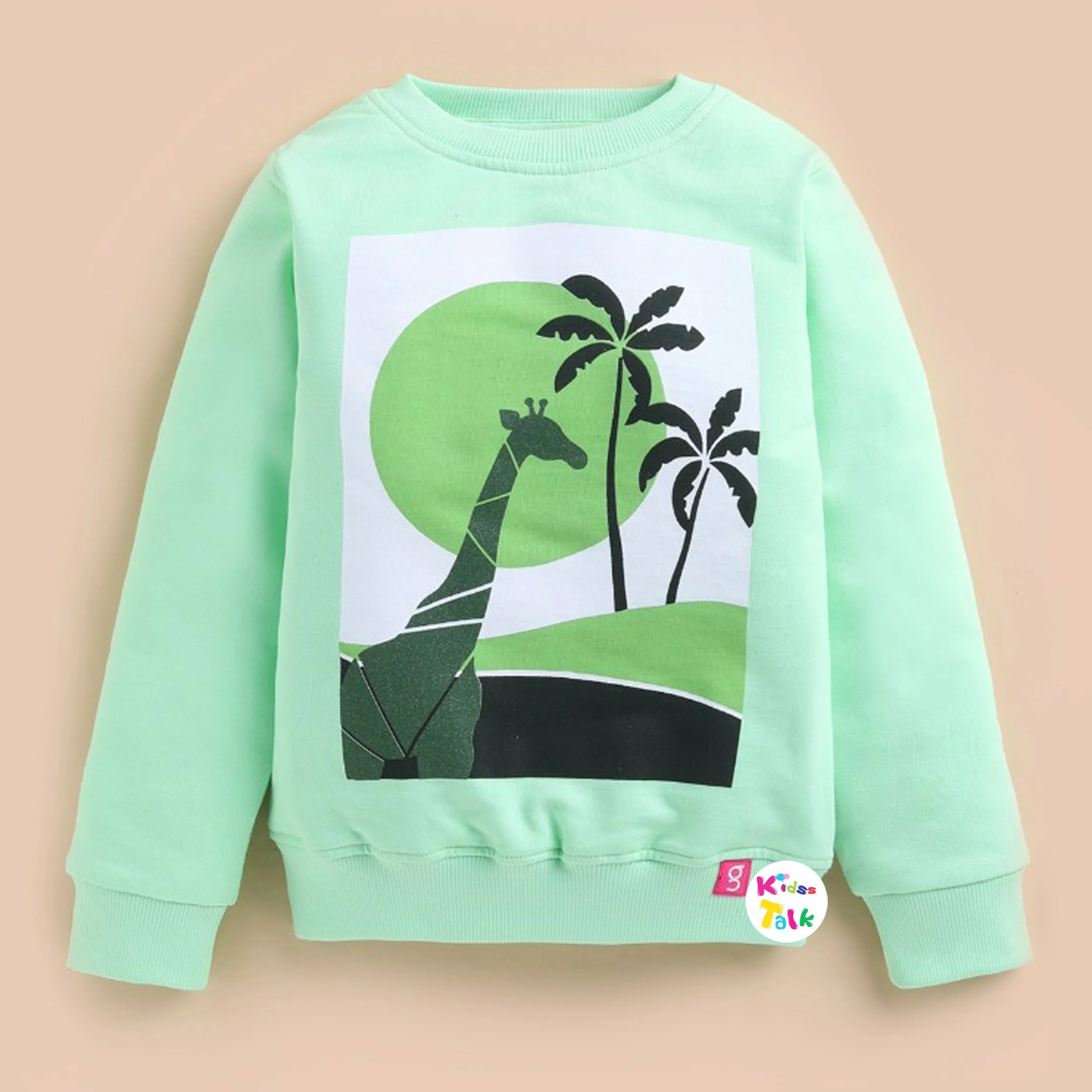 Cute Cotton Knitted Full Sleeve Printed Tees - Pista Green