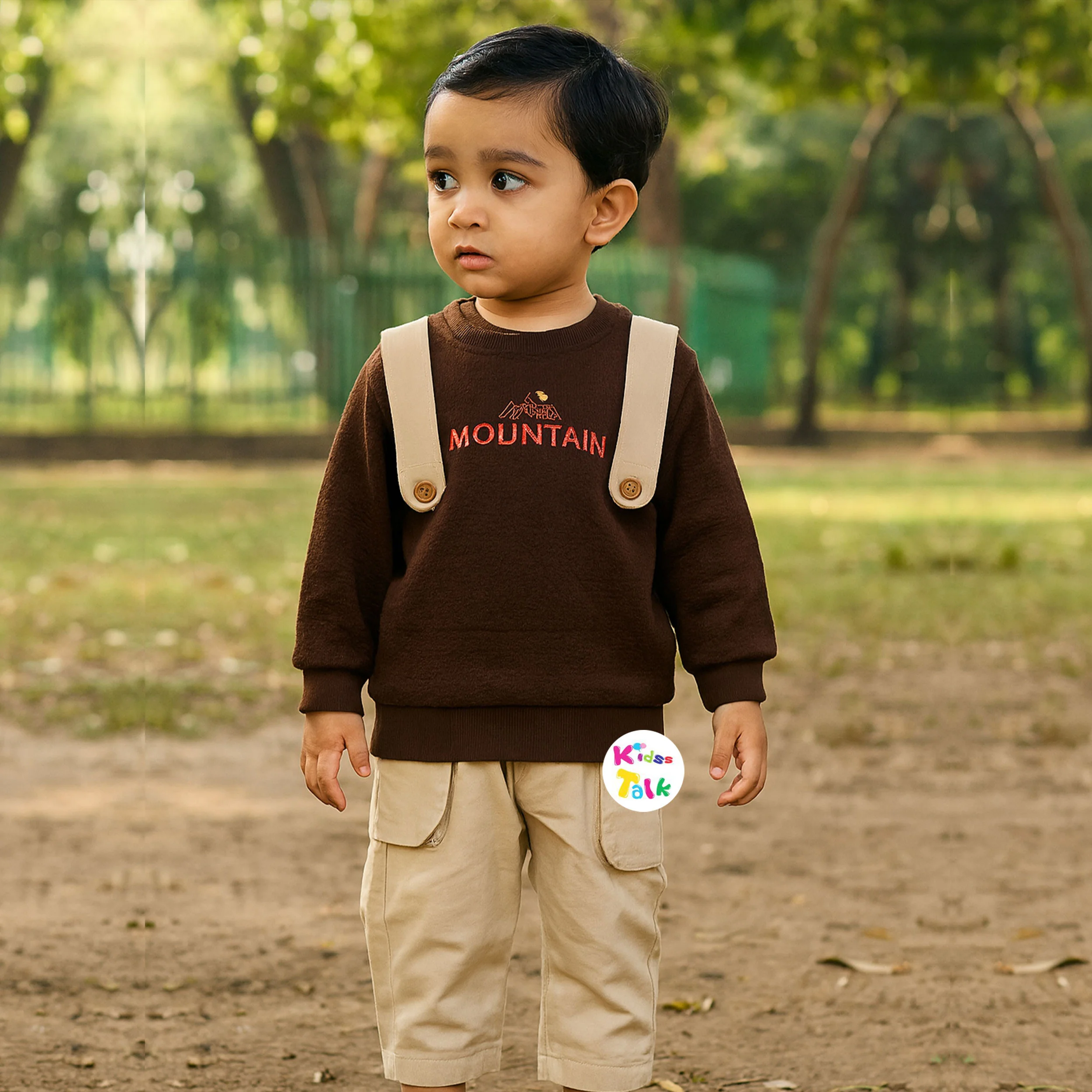 Cotton Knitted Full Sleeve T-shirt & Full Pant - Brown