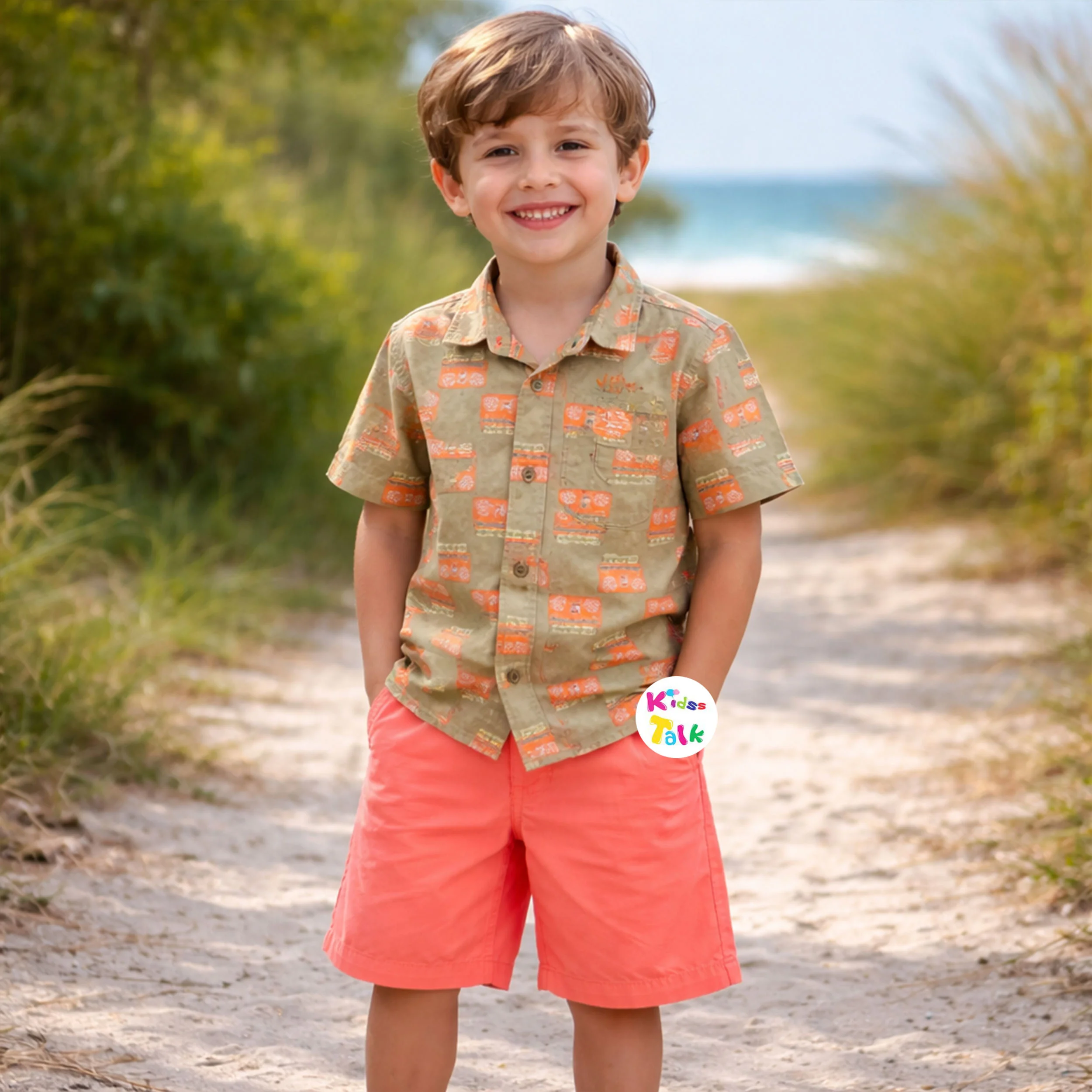 Cotton Half Sleeve Printed Shirt & Half Pant - Orange