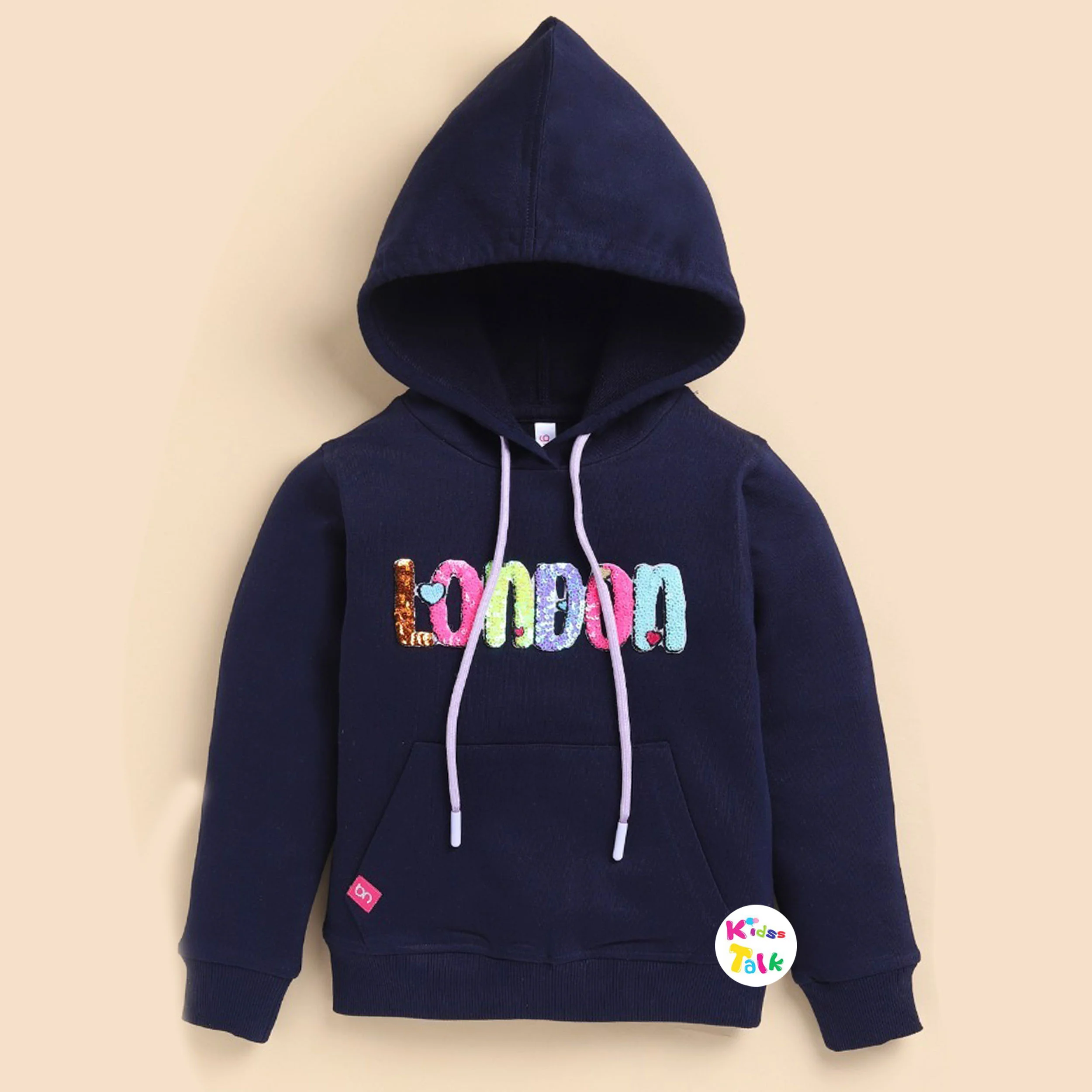 Cute Cotton Knitted Full Sleeve Sequins Tees - Navy Blue