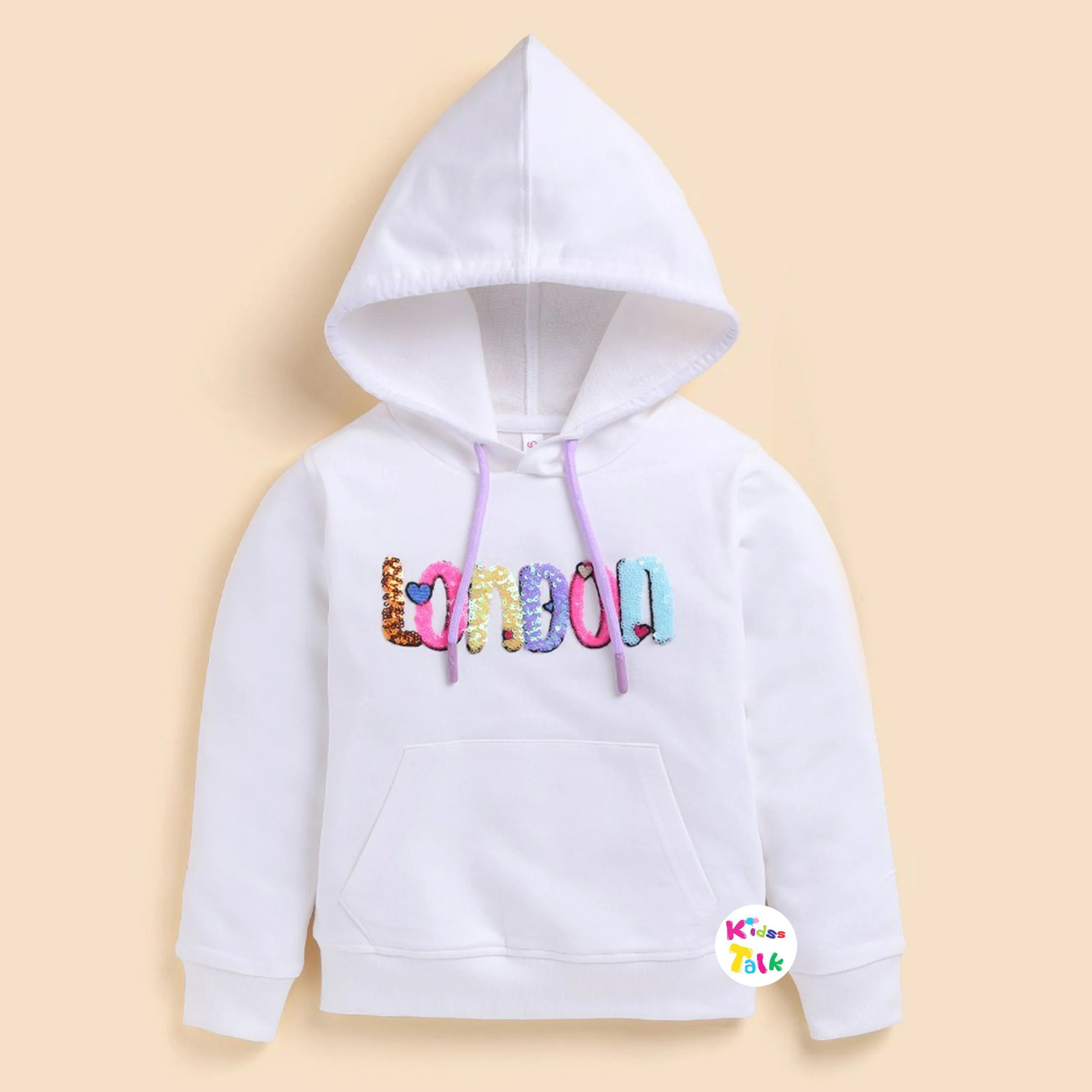 Cute Cotton Knitted Full Sleeve Sequins Tees - White