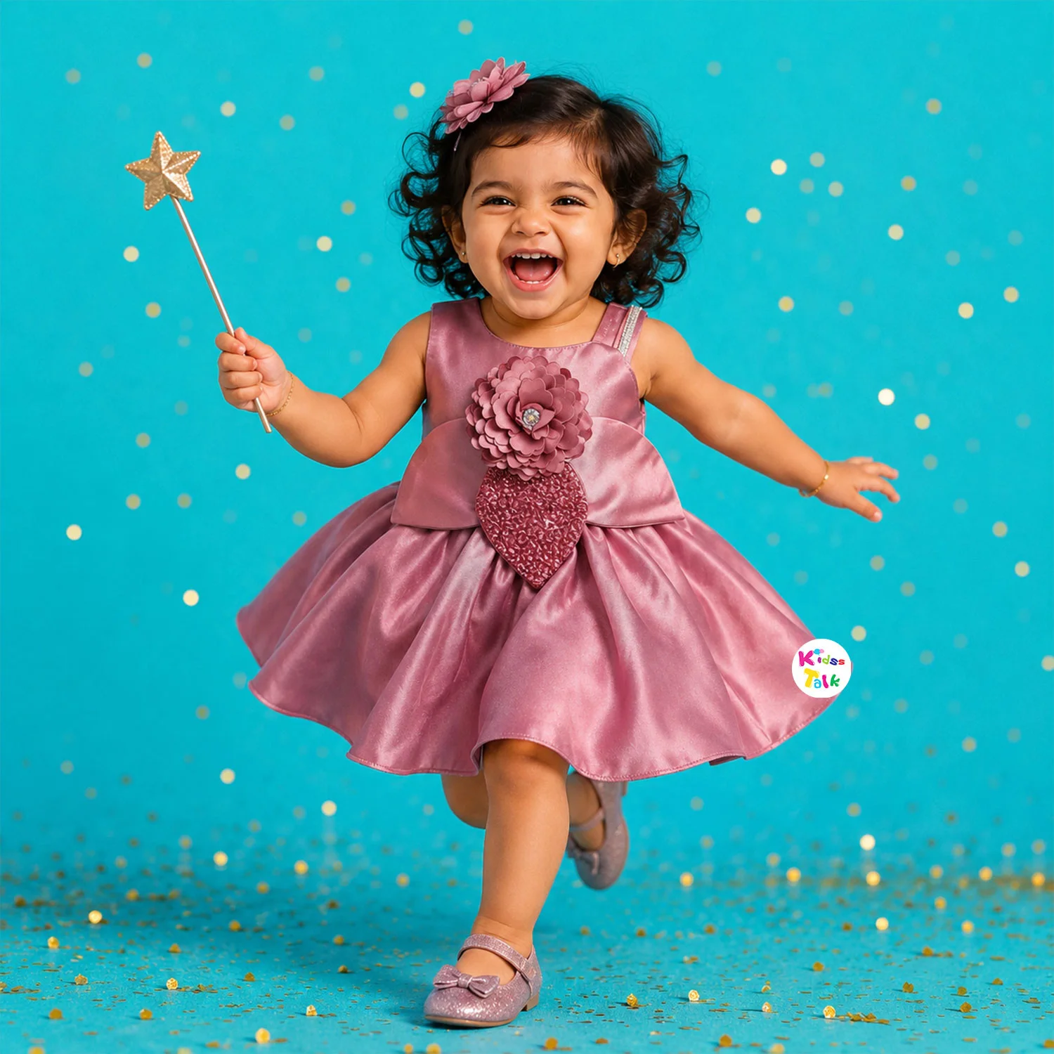 Satin Sleeveless Frock With Broach - Onion Pink
