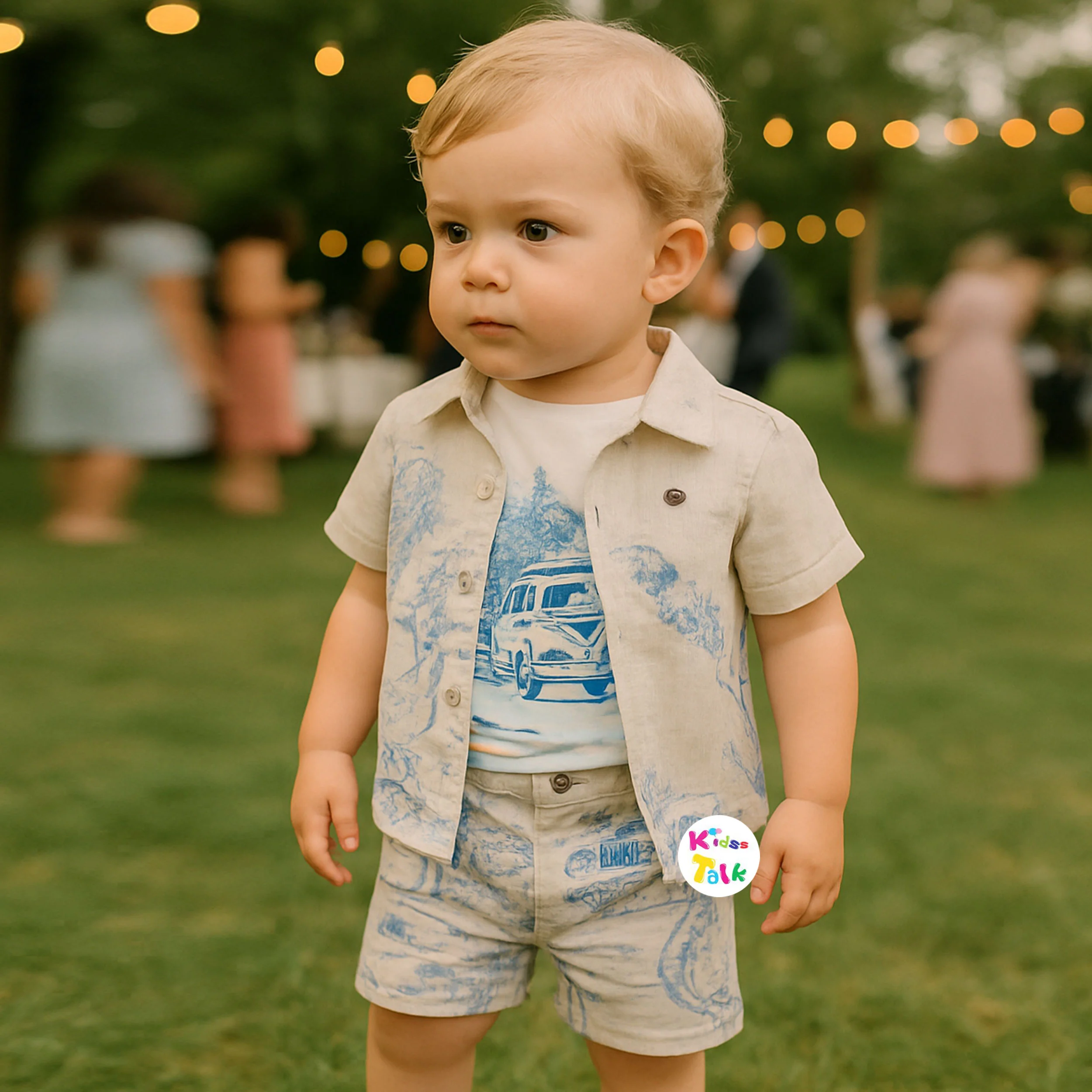 Cotton Half Sleeve Shirt With T-shirt & Half Pant - Blue