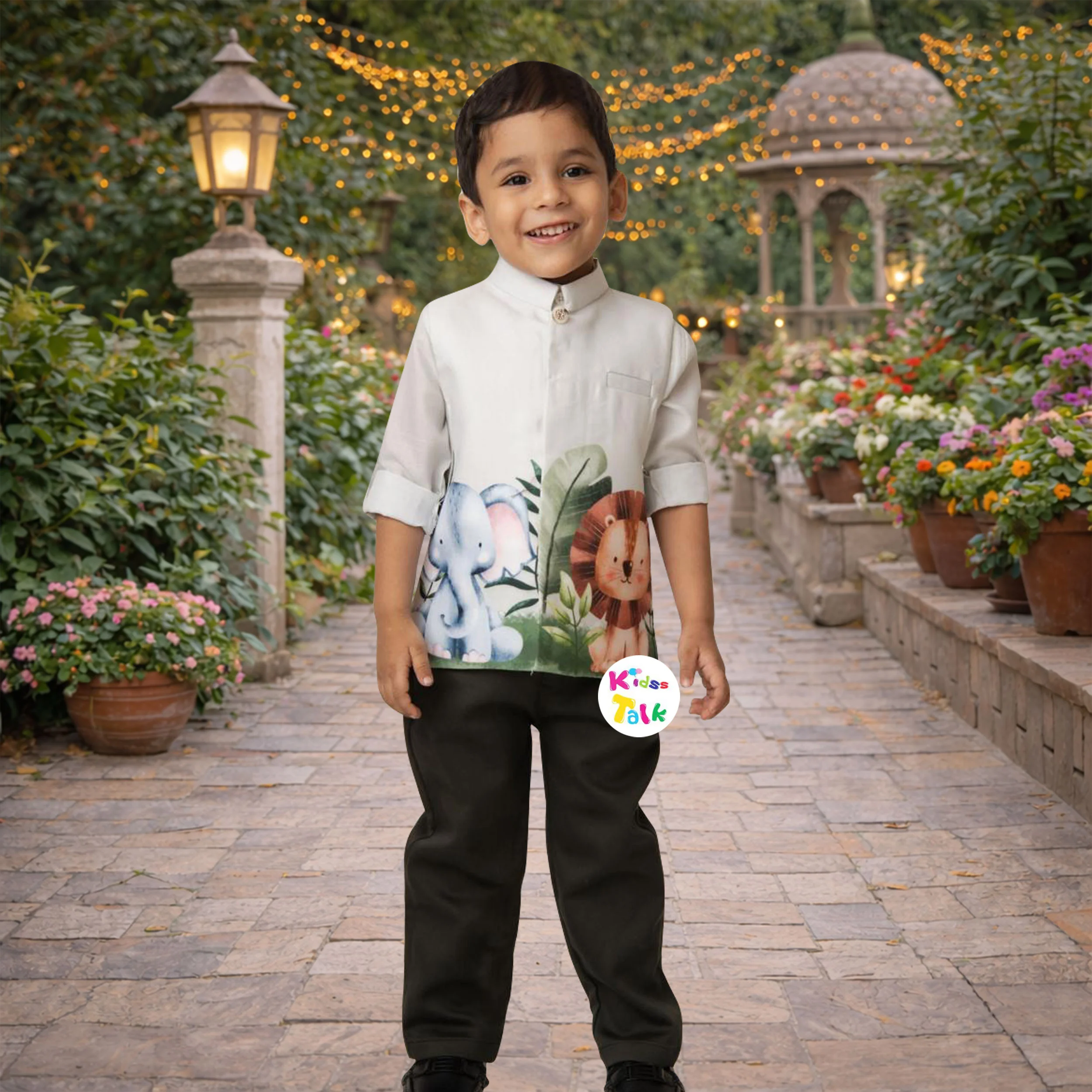 Cotton Full Sleeve Cute Printed Jacket Set - Olive Green