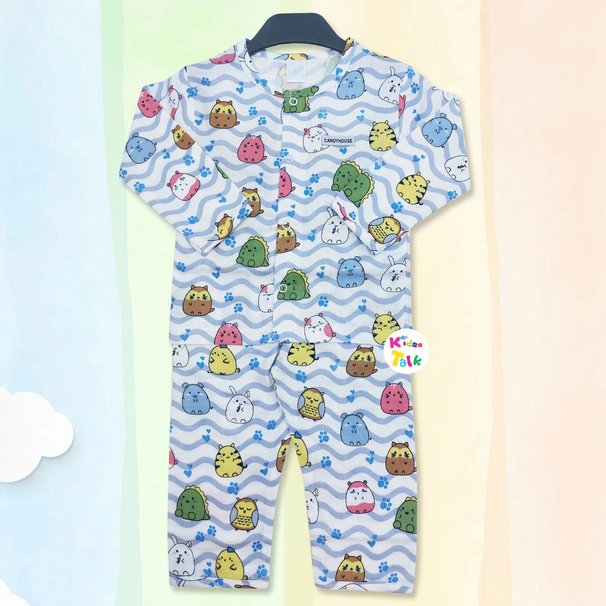 Cotton Full Sleeve Night Suit With Cute Printed - Blue