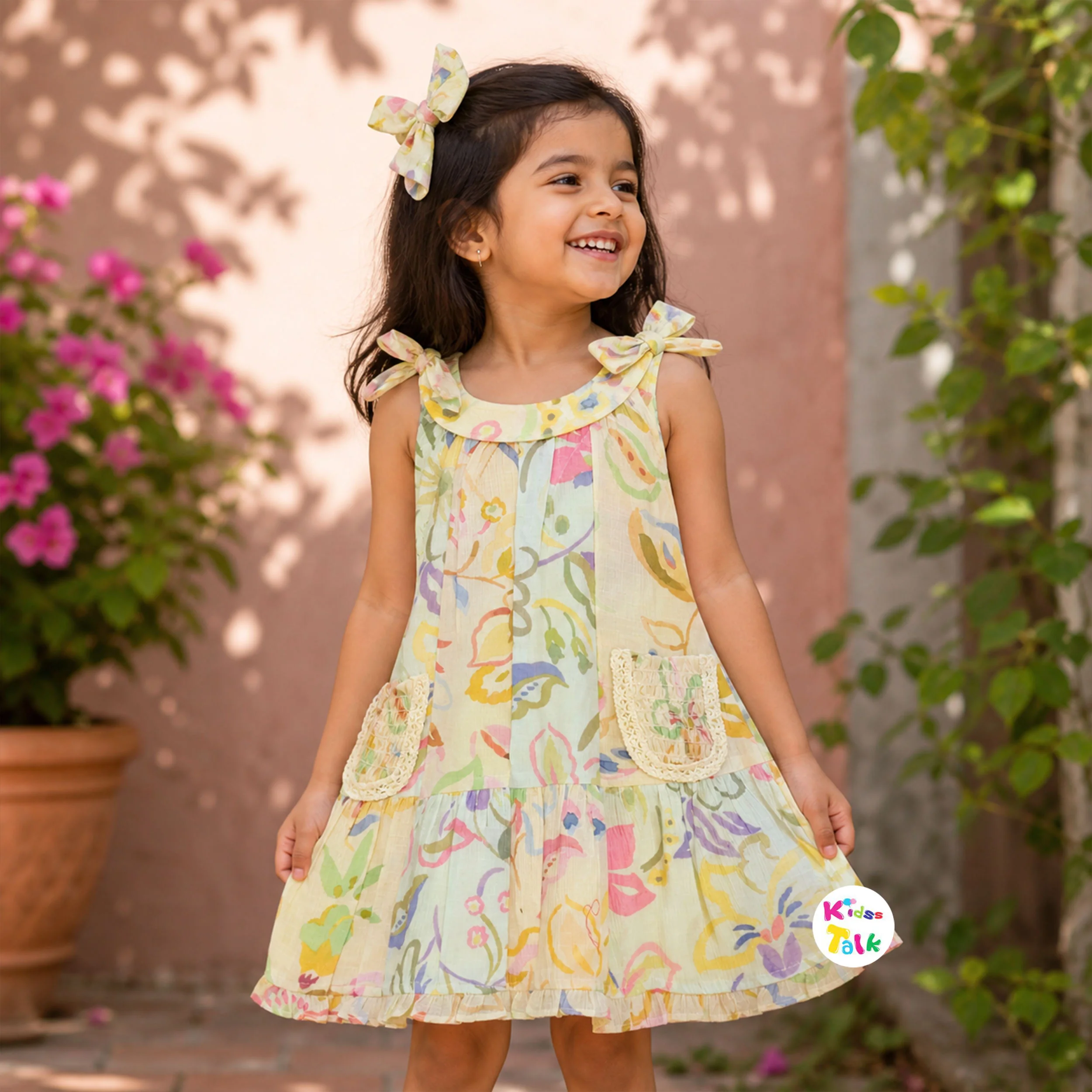 Cotton All Over Print Halter Frock - Lemon Yellow