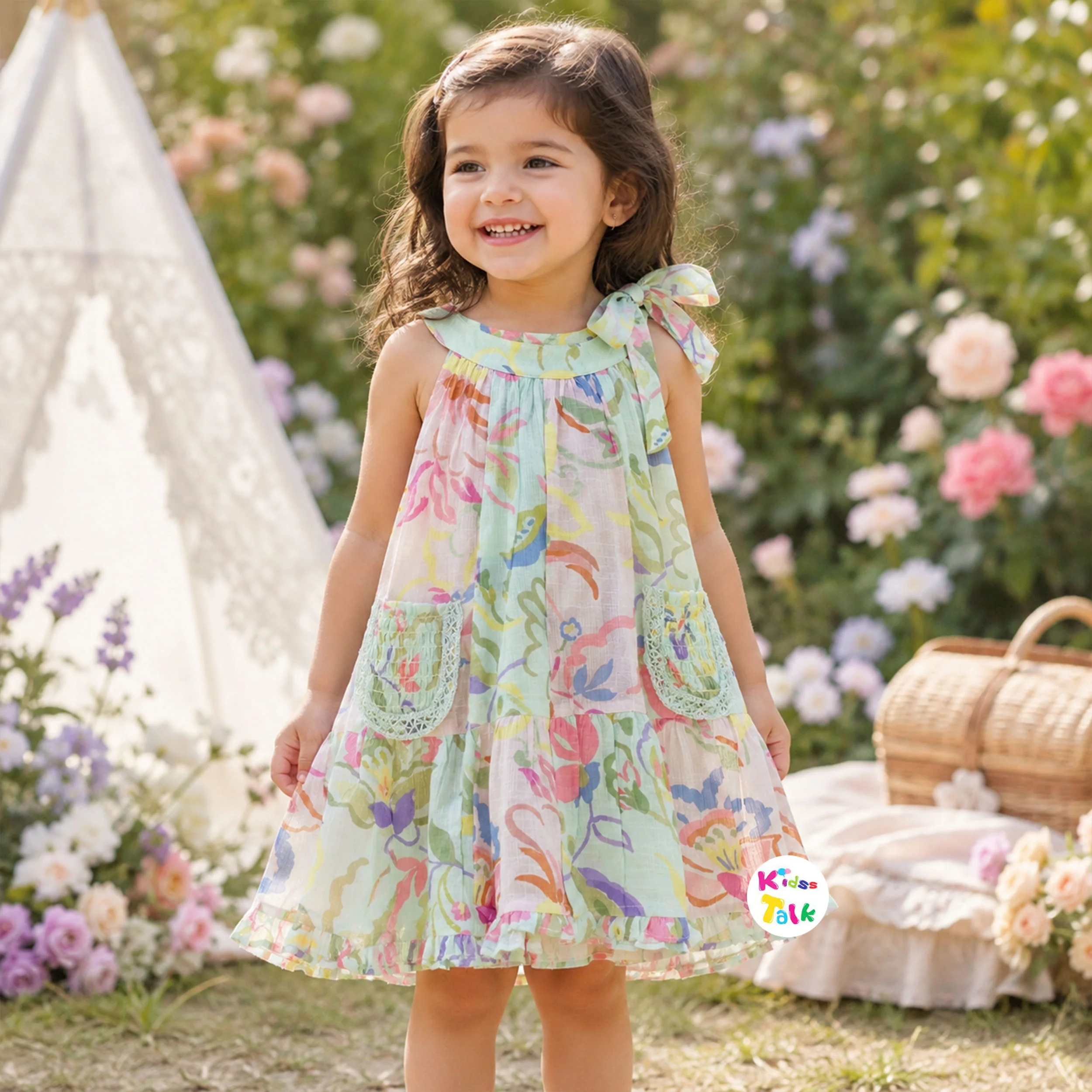 Cotton All Over Print Halter Frock - Pista Green
