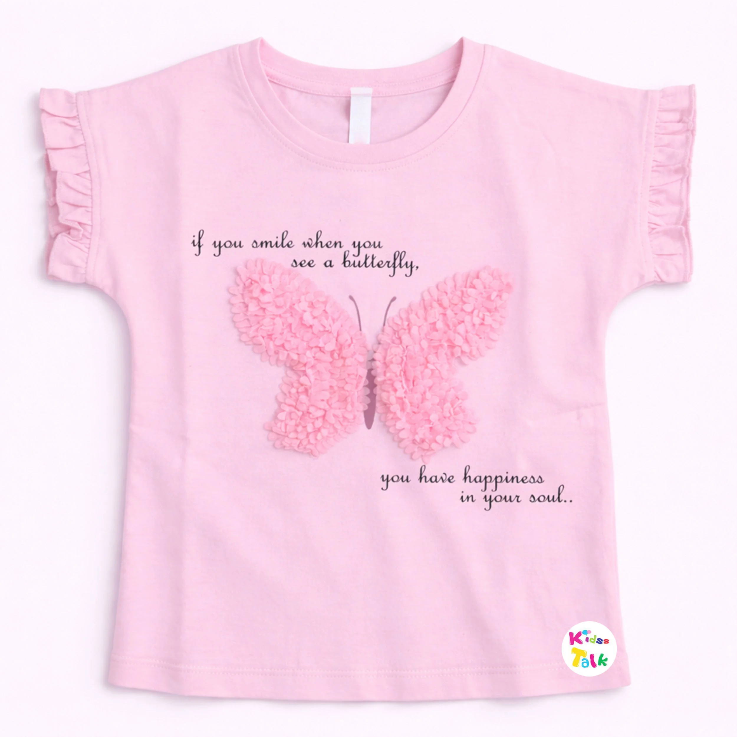 Cotton Knitted Half Sleeve T-shirt With Cute Patch Work - Baby Pink