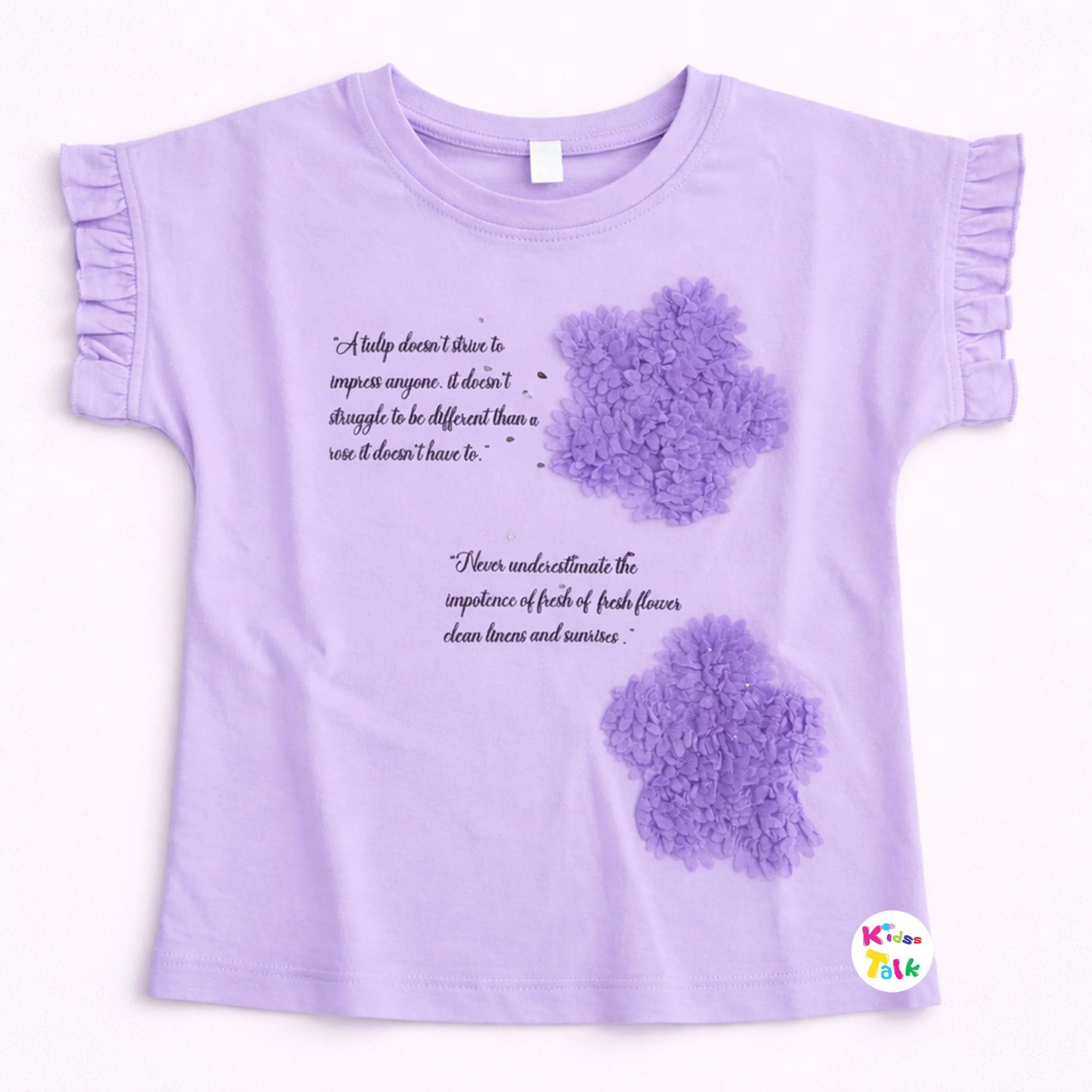 Cotton Knitted Half Sleeve T-shirt With Cute Patch Work - Lavender