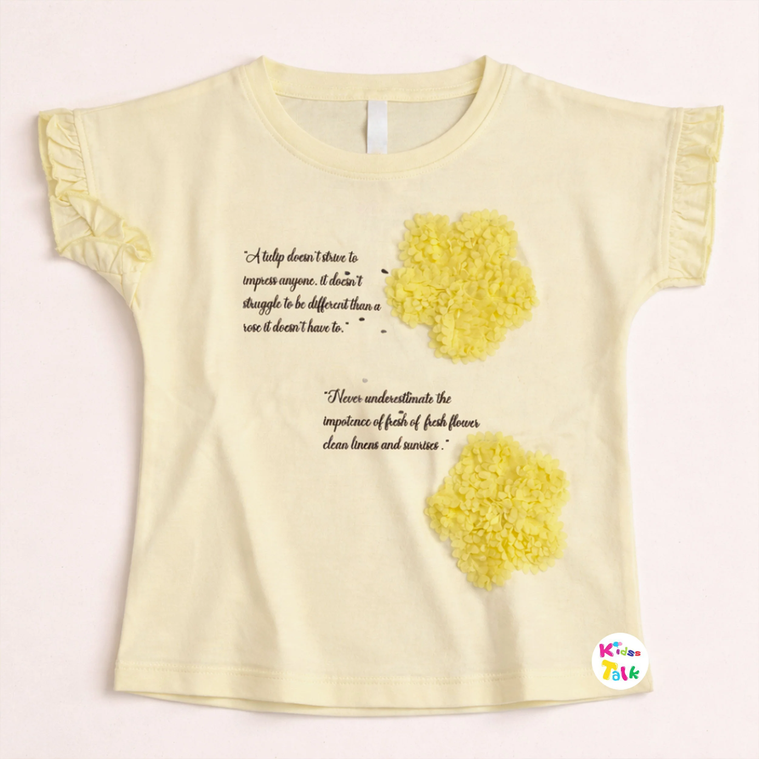 Cotton Knitted Half Sleeve T-shirt With Cute Patch Work - Lemon Yellow