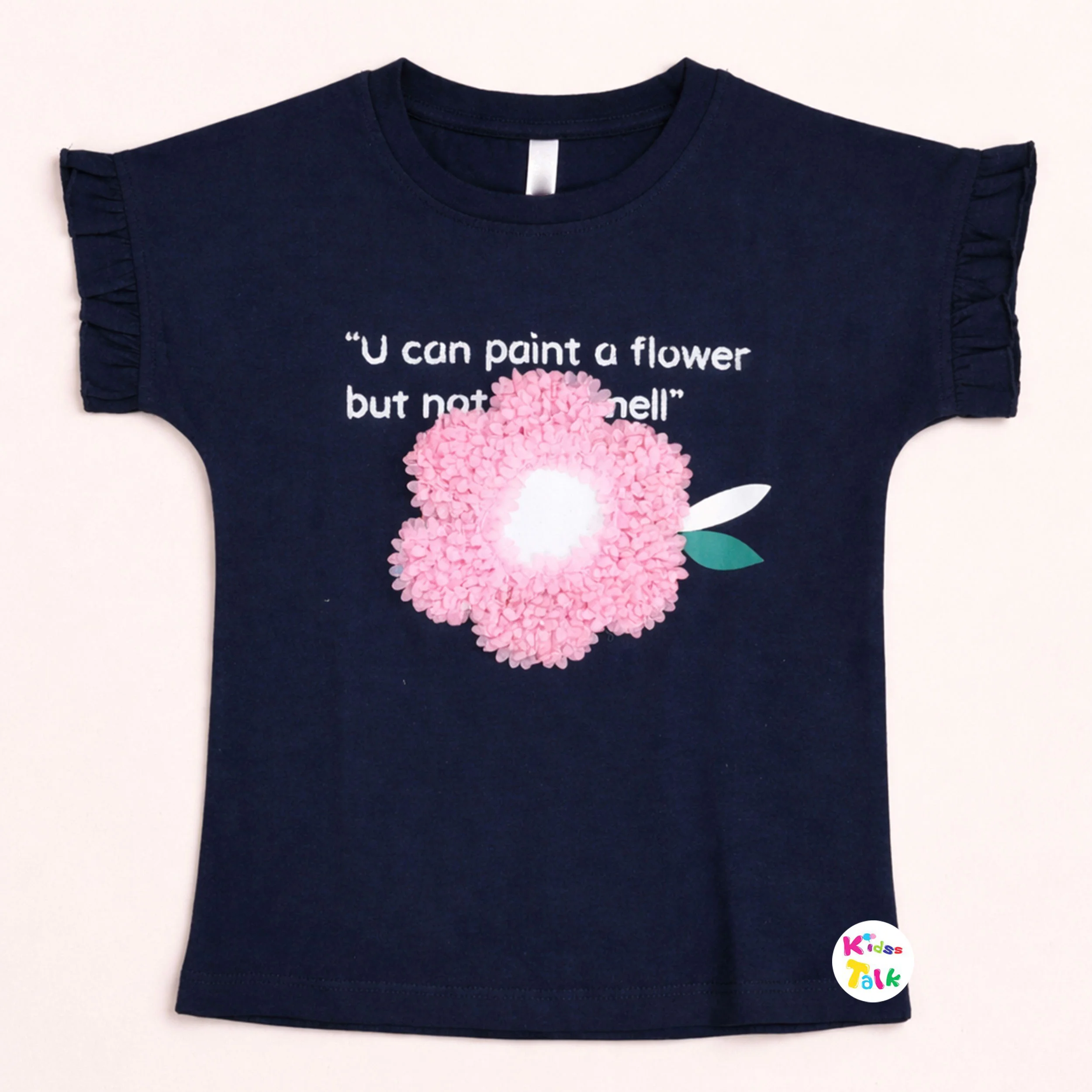 Cotton Knitted Half Sleeve T-shirt With Cute Patch Work - Navy Blue