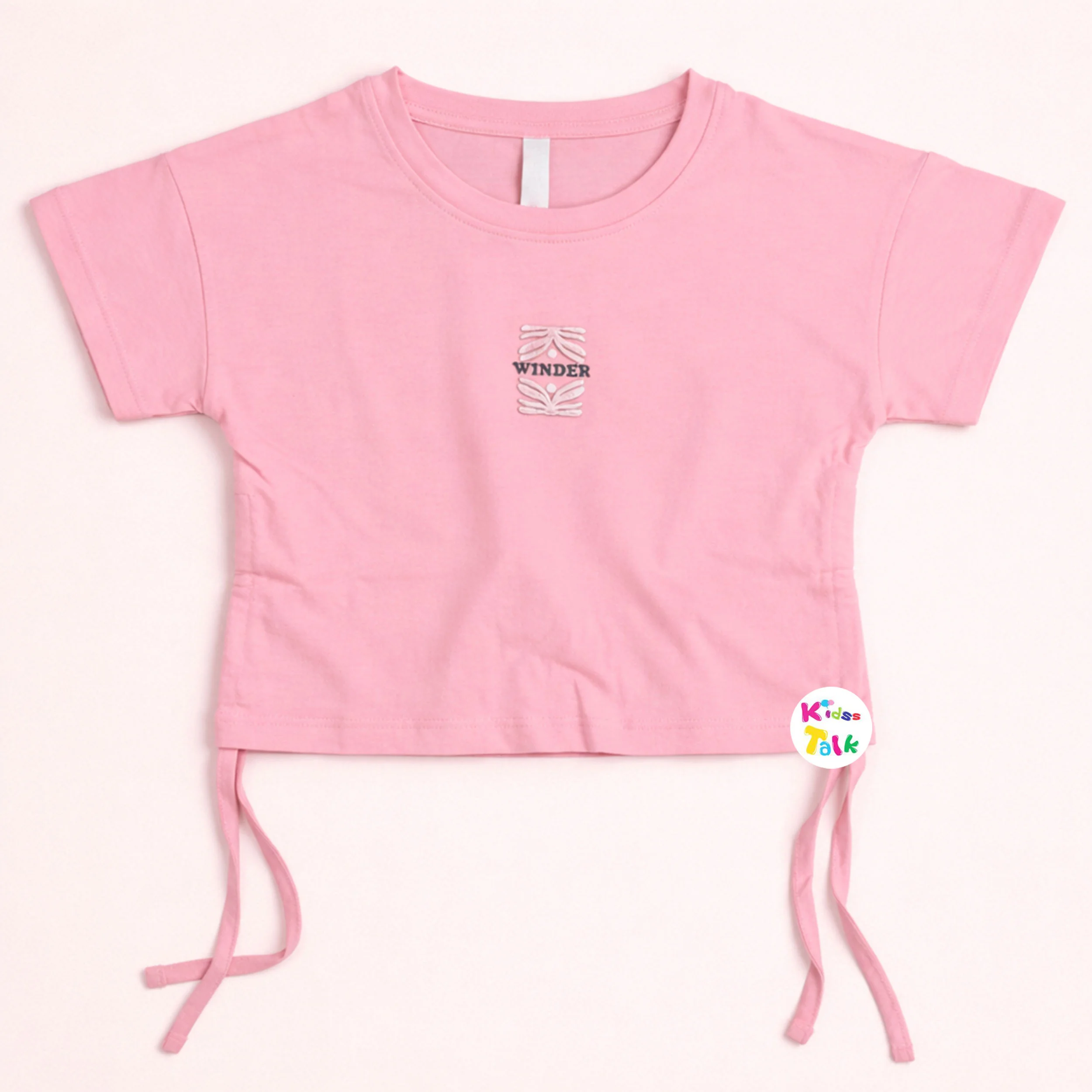 Cotton Knitted Half Sleeve T-shirt With Cute Patch Work - Baby Pink