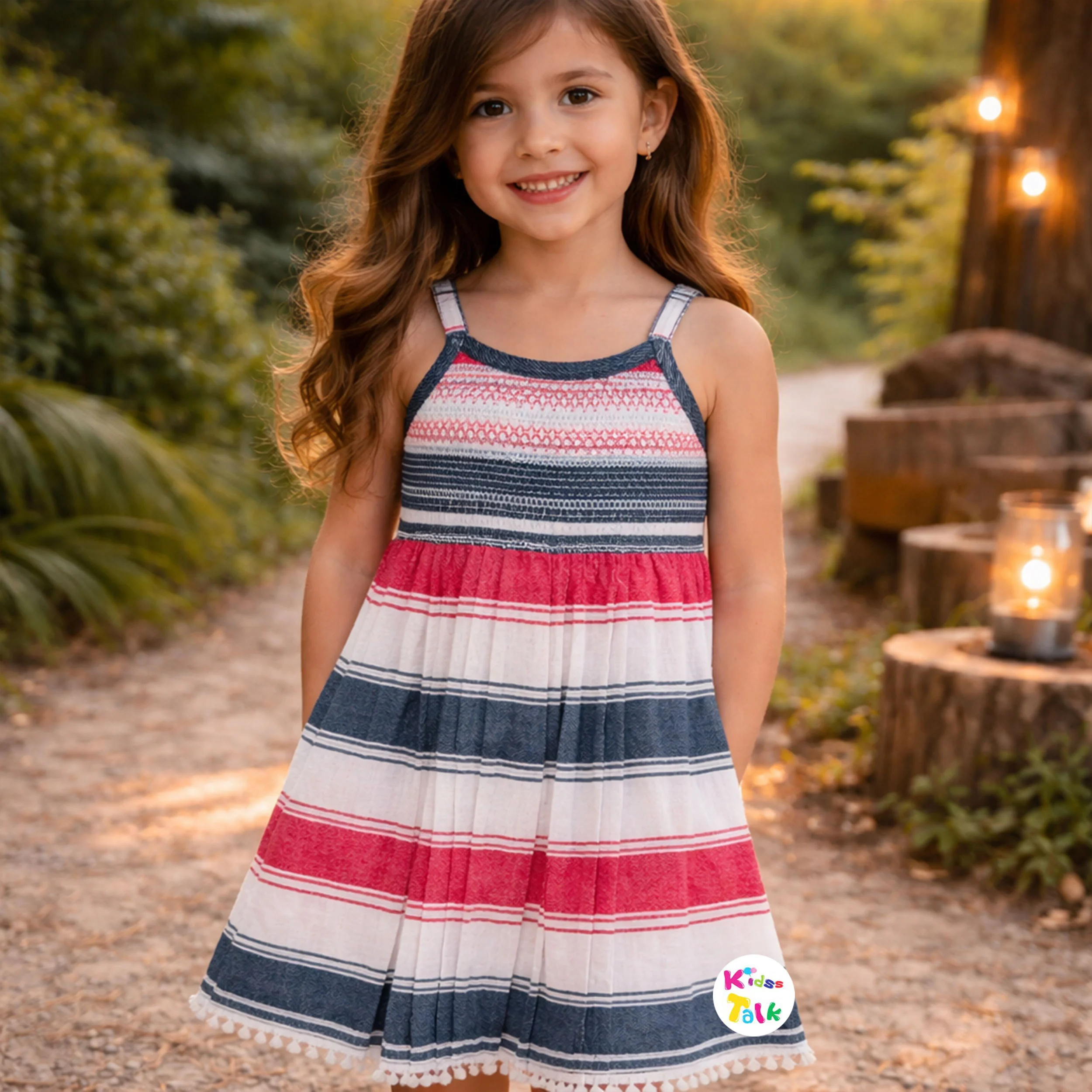 Cotton Sleeveless Frock With Cute Embroidered - Navy Blue