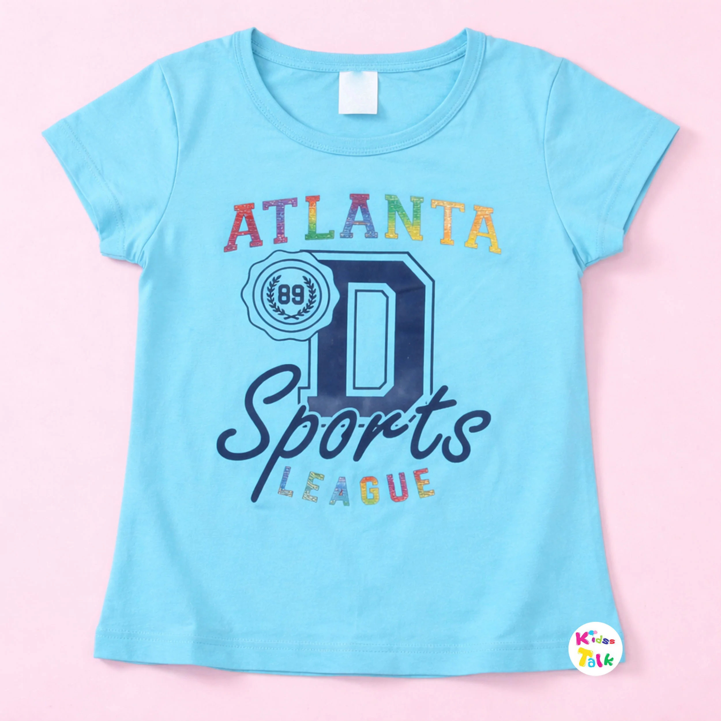 Cotton Knitted Half Sleeve T-shirt With Cute Print - Ice Blue