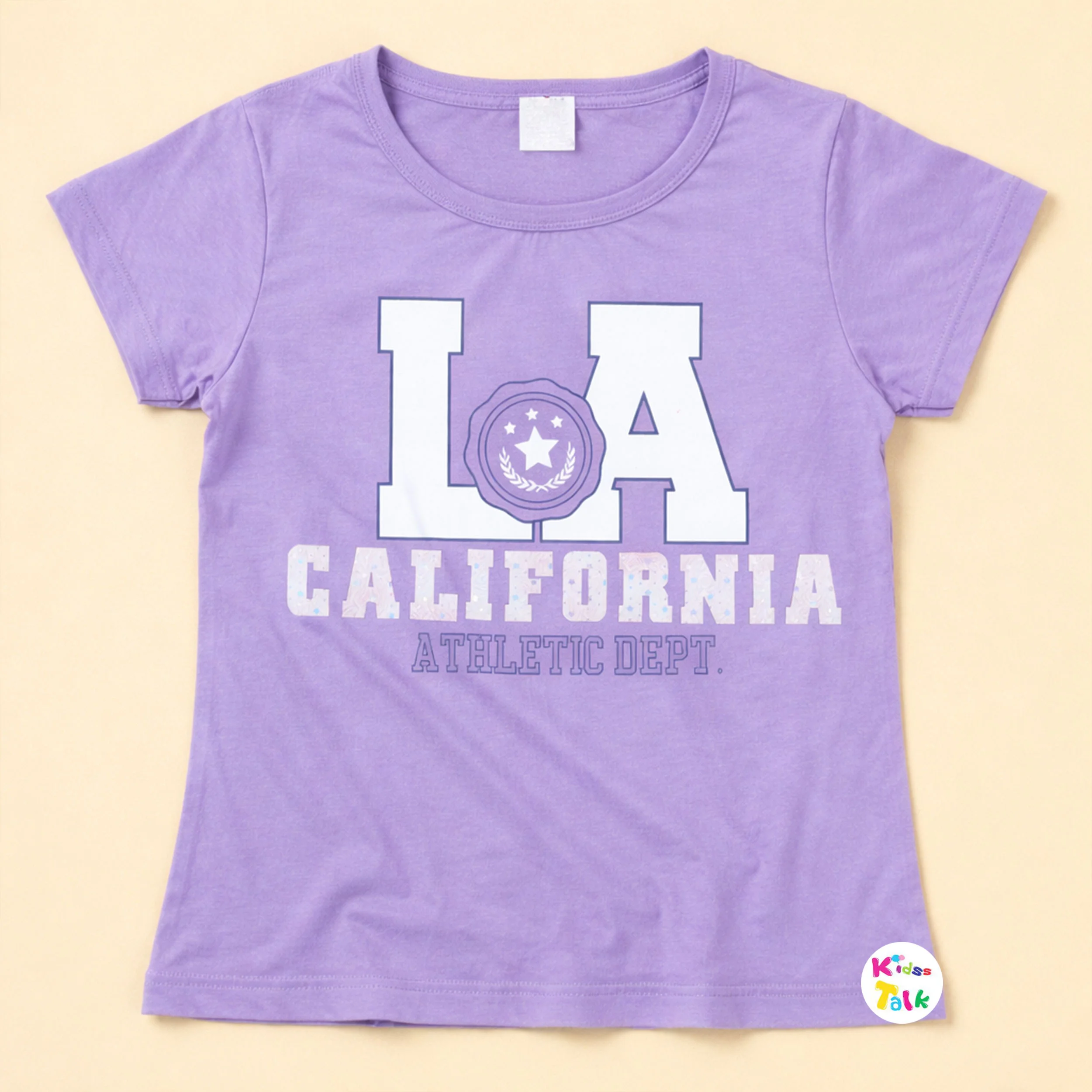 Cotton Knitted Half Sleeve T-shirt With Cute Print - Lavender