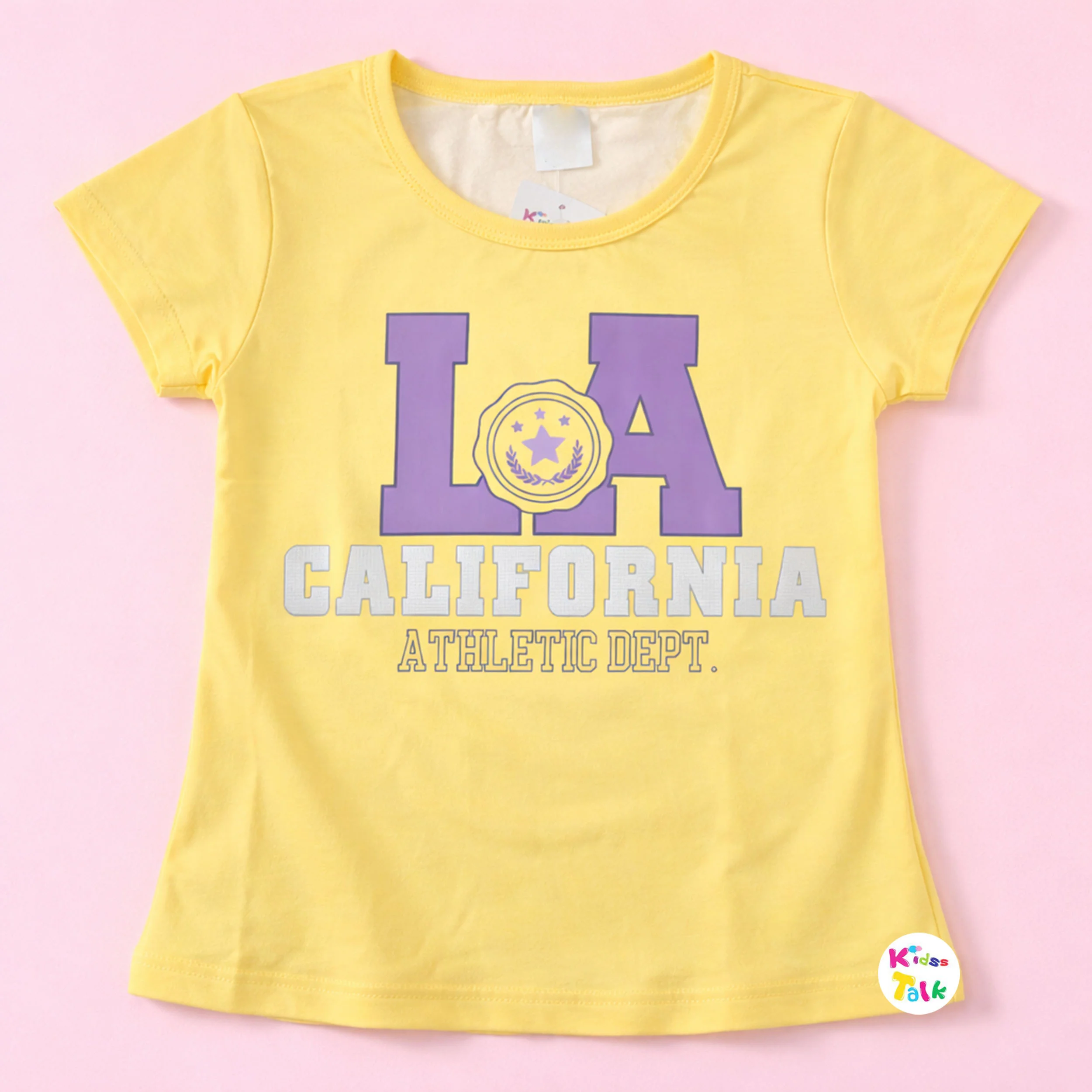 Cotton Knitted Half Sleeve T-shirt With Cute Print - Lemon Yellow
