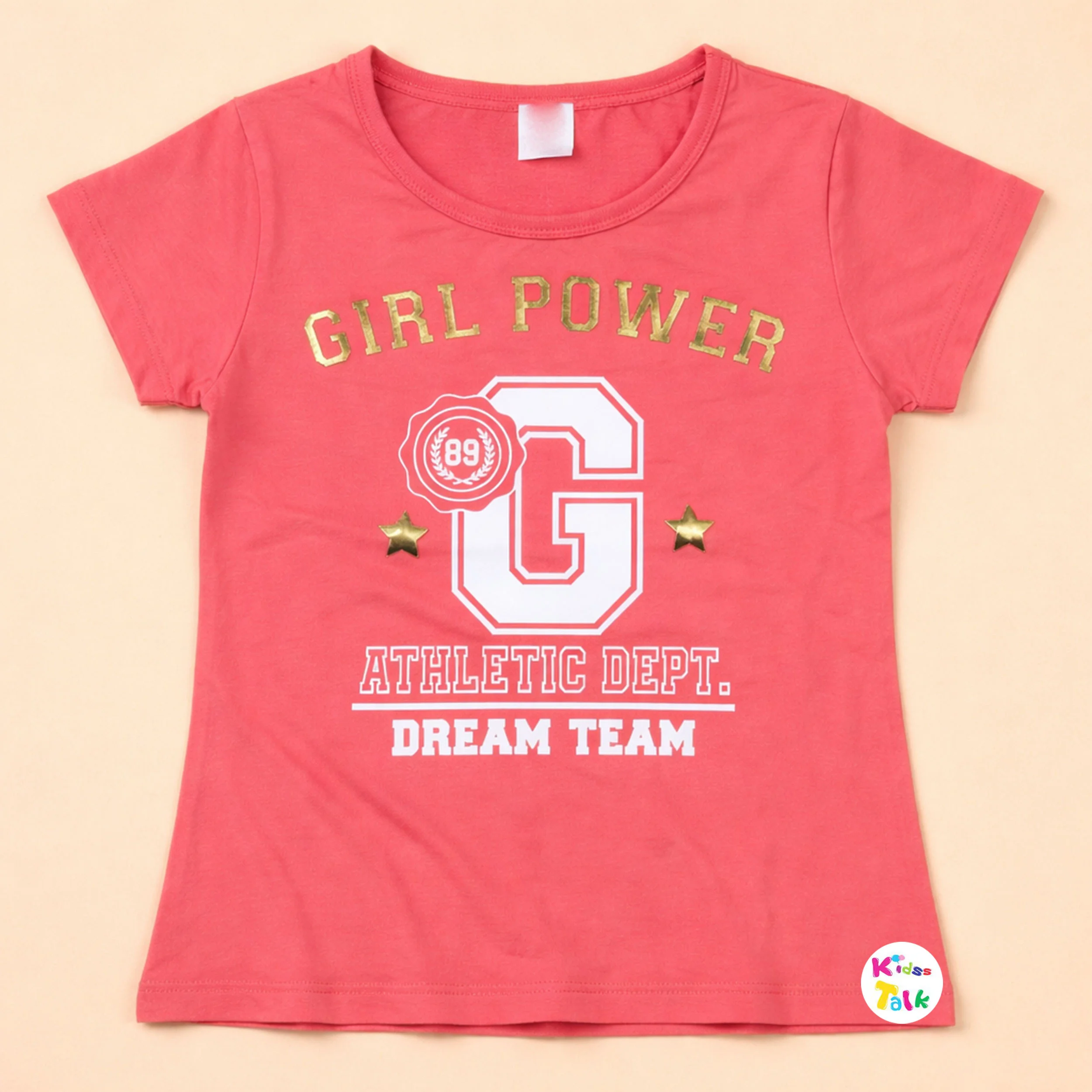 Cotton Knitted Half Sleeve T-shirt With Cute Print - Tomato Red