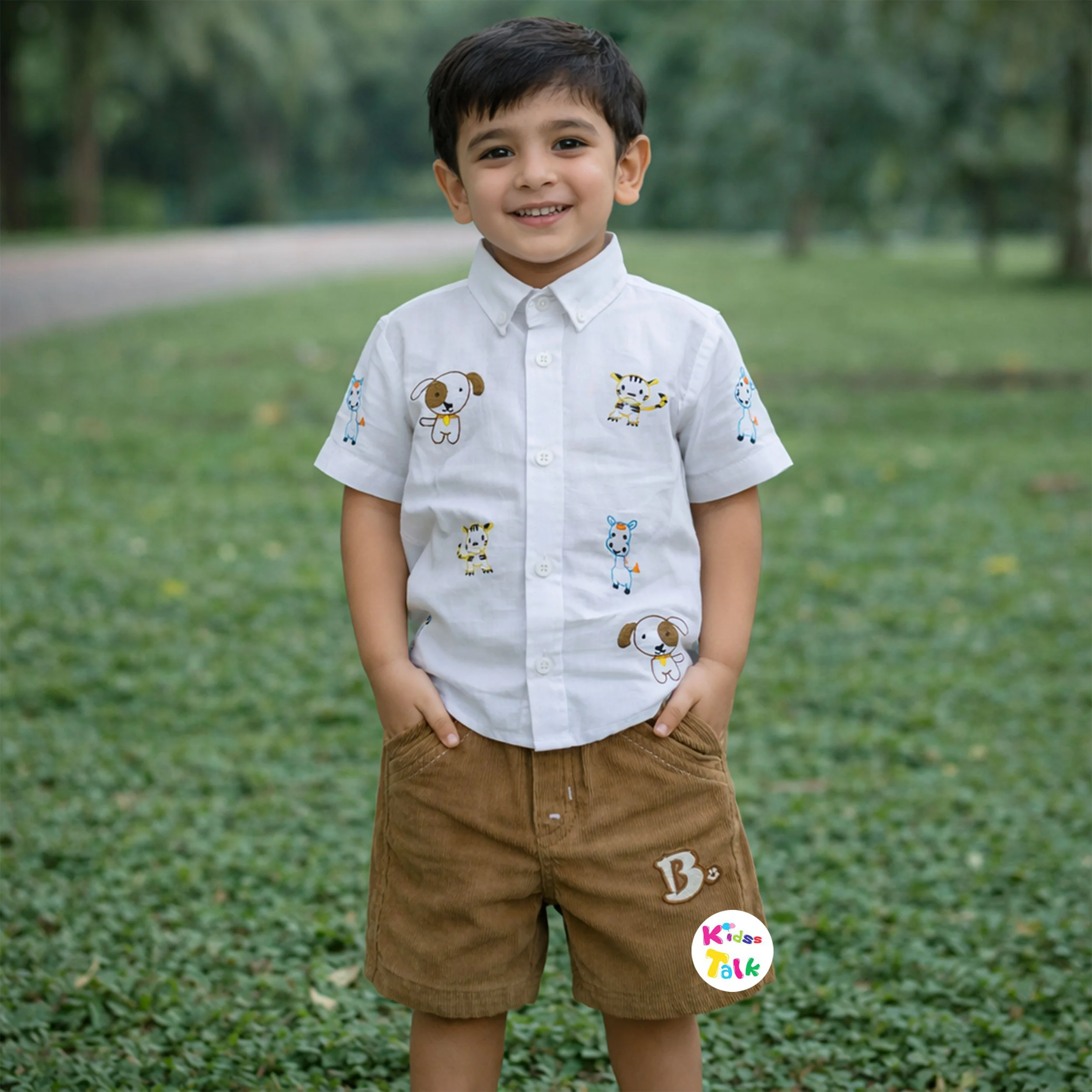 Soft Cotton Half Sleeve Half Pant Set With Cute Print - Brown