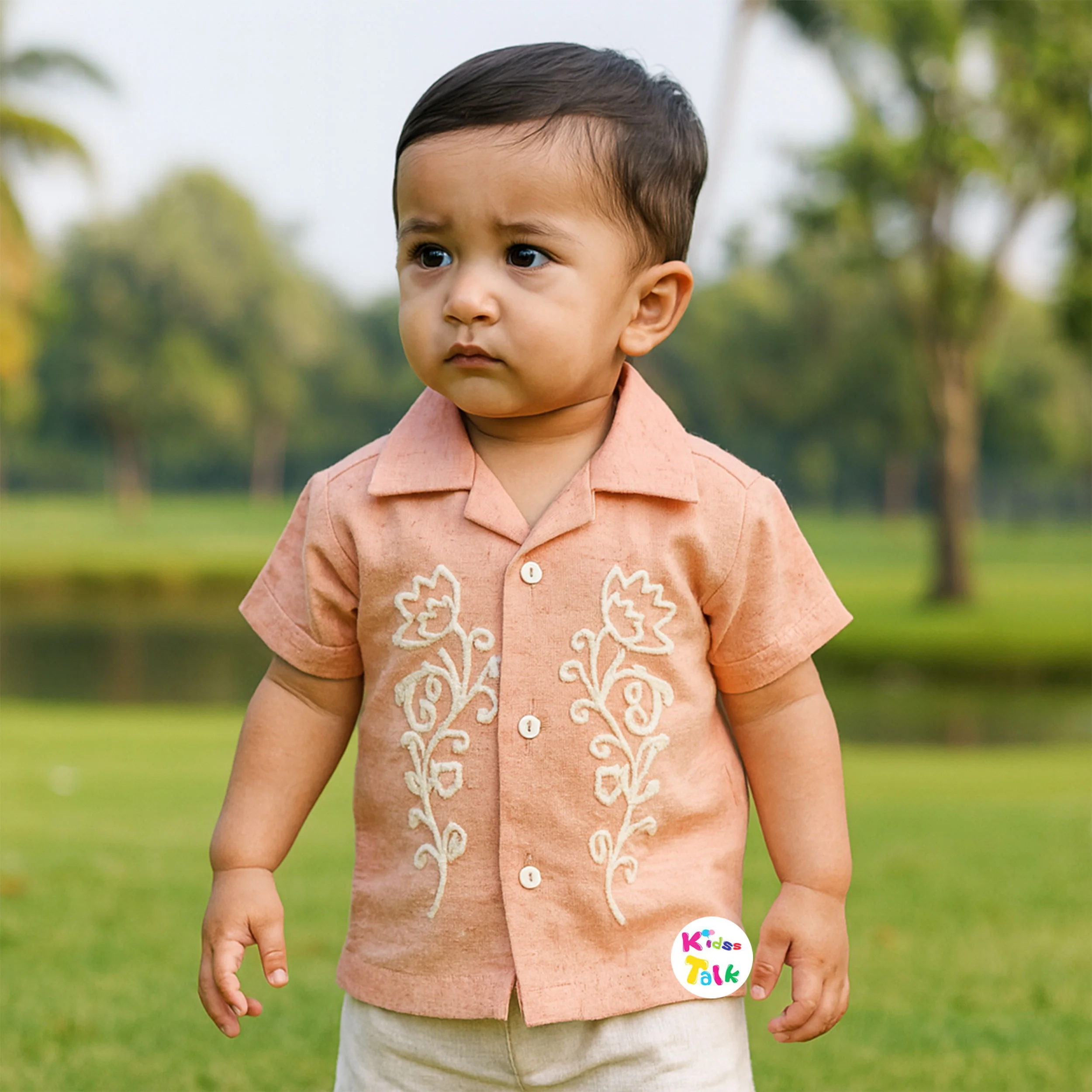 Cotton Half Sleeve Shirt & Half Pant - Peach