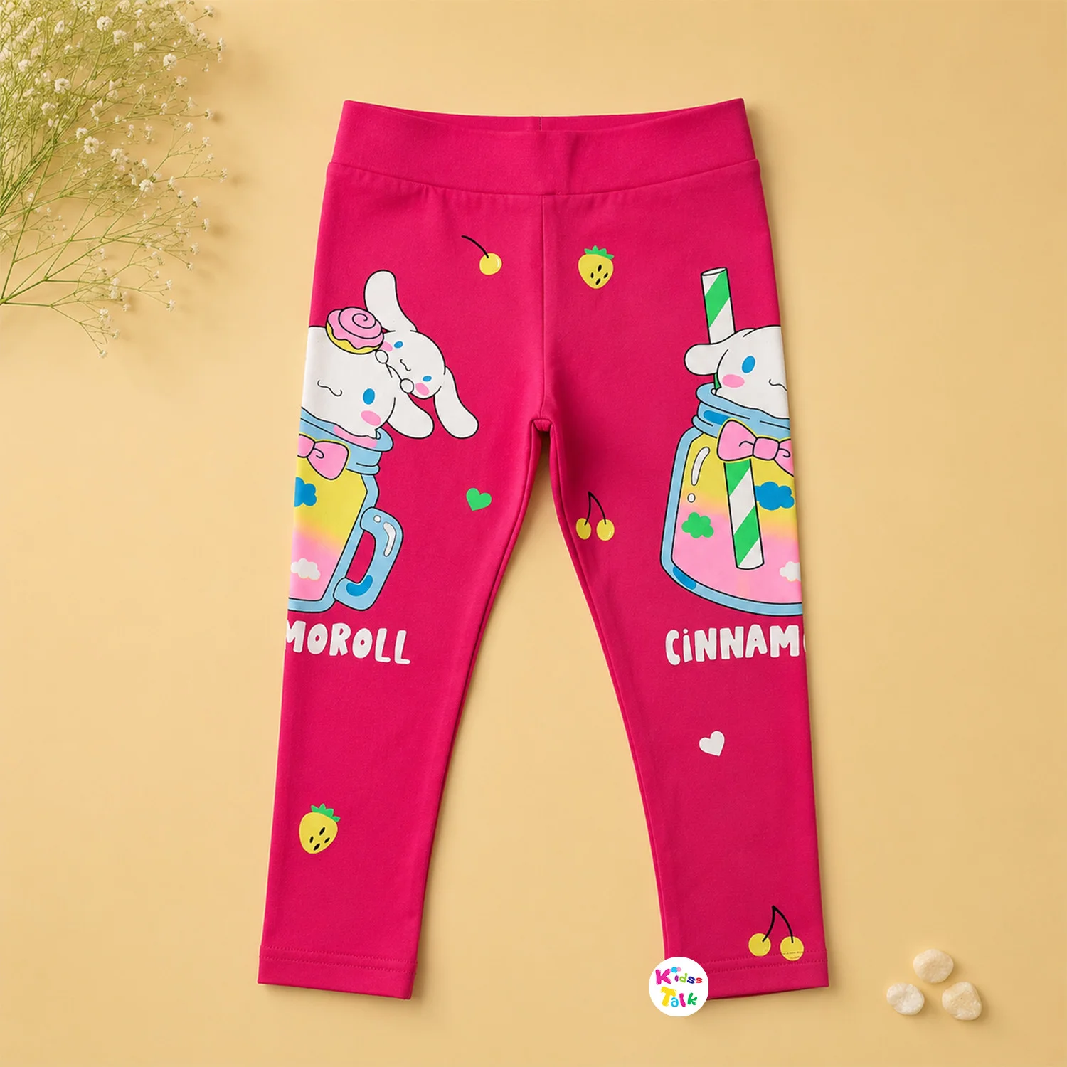 Cotton Knitted Cute Printed Full Length Leggings - Hot Pink