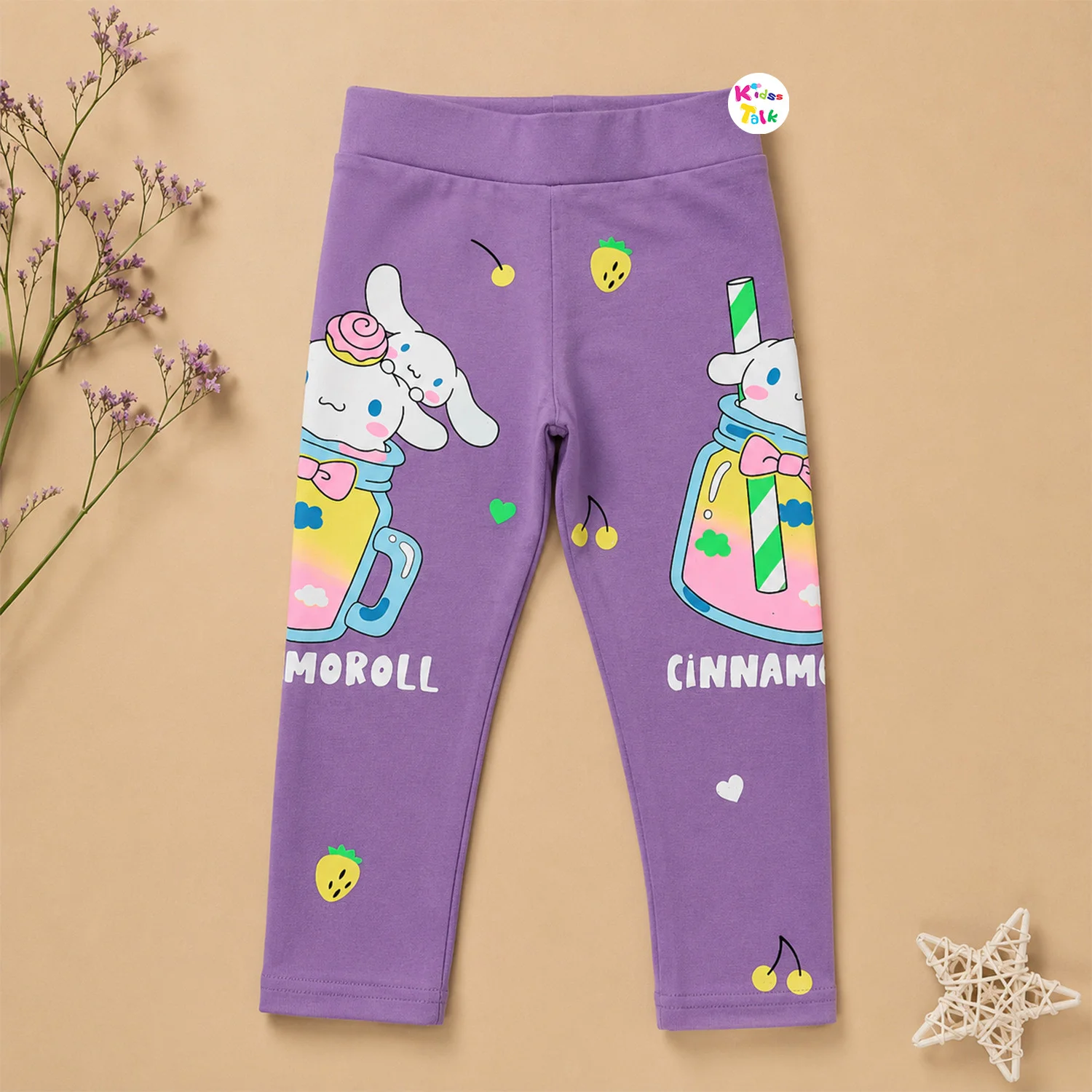 Cotton Knitted Cute Printed Full Length Leggings - Purple
