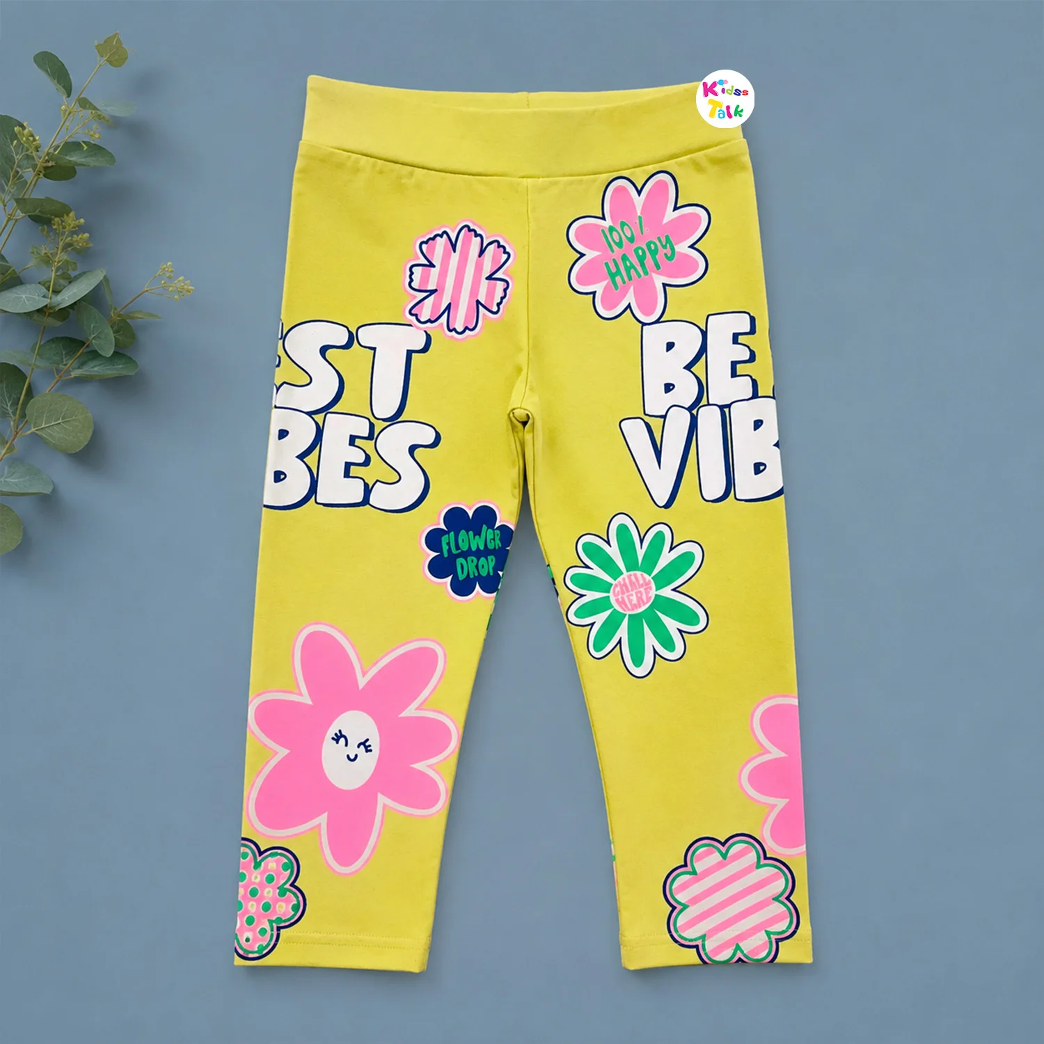 Cotton Knitted Cute Printed Full Length Leggings - Lemon Yellow