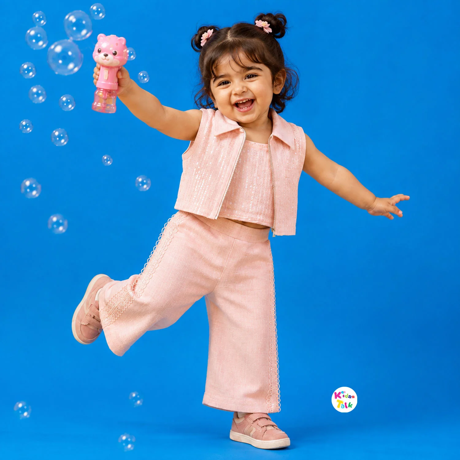 Sleeveless Culottes Set With Sequins Work - Pink