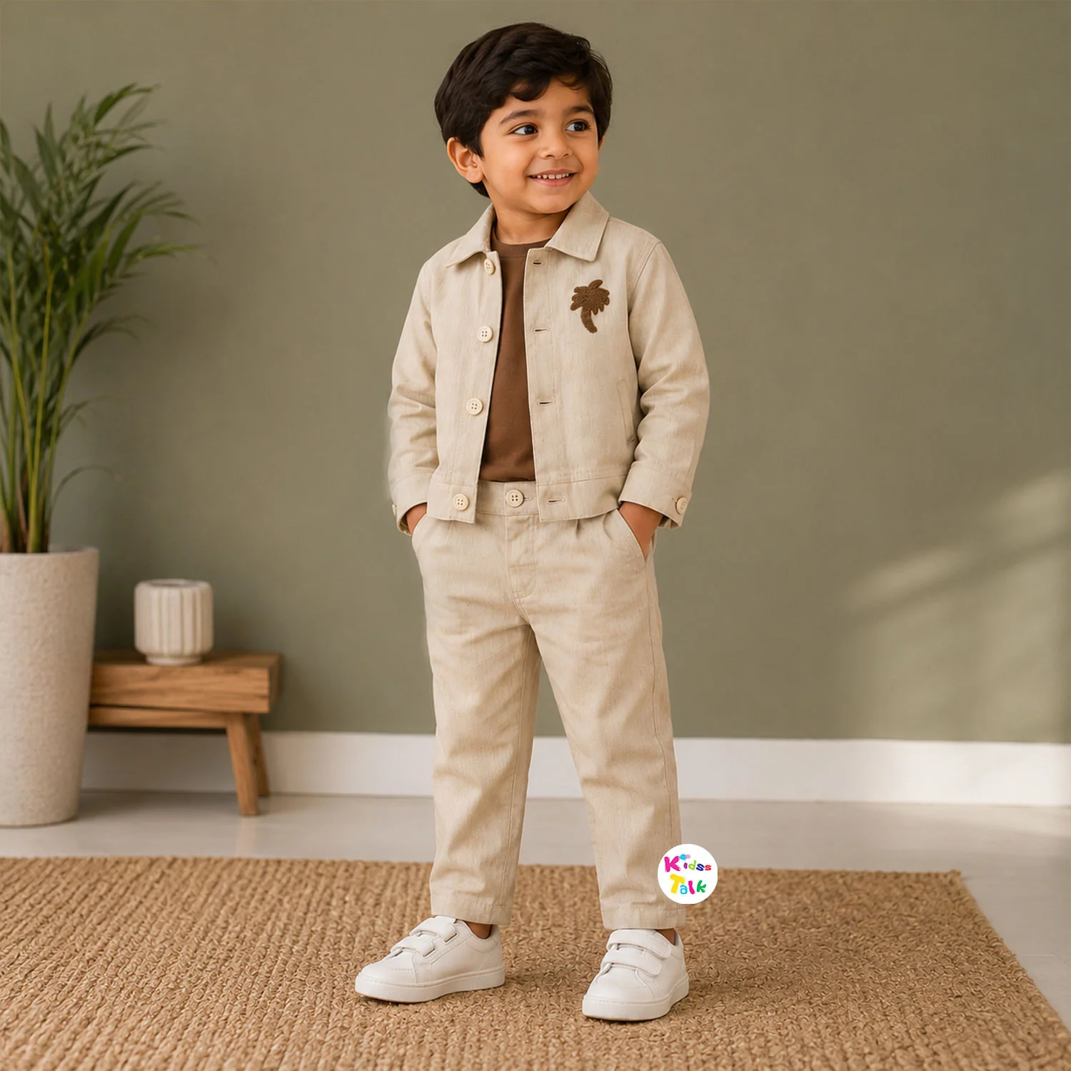 Cotton Full Sleeve Shirt With Waist Coat And Pant - Cream