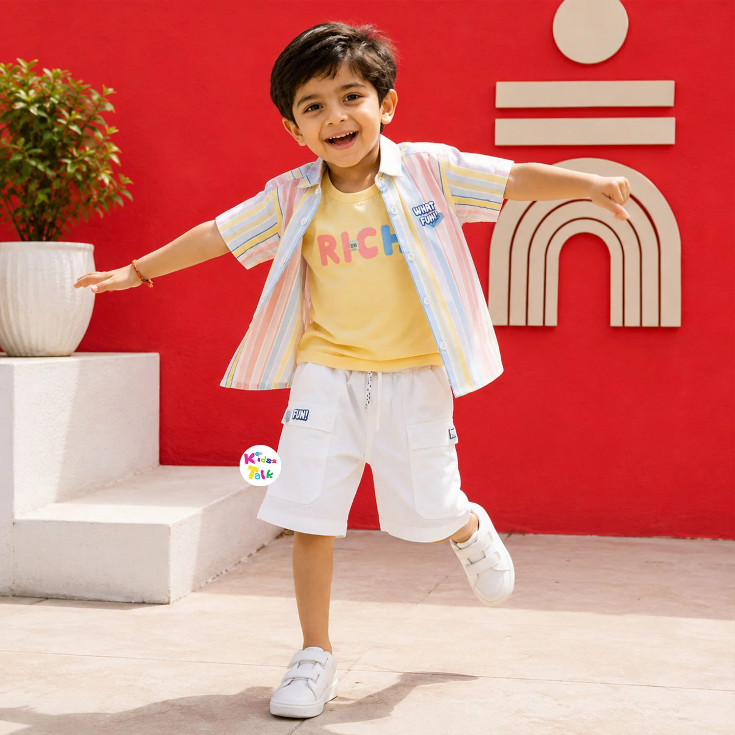 Cotton Half Sleeve Shirt With Half Pant - Multicolour