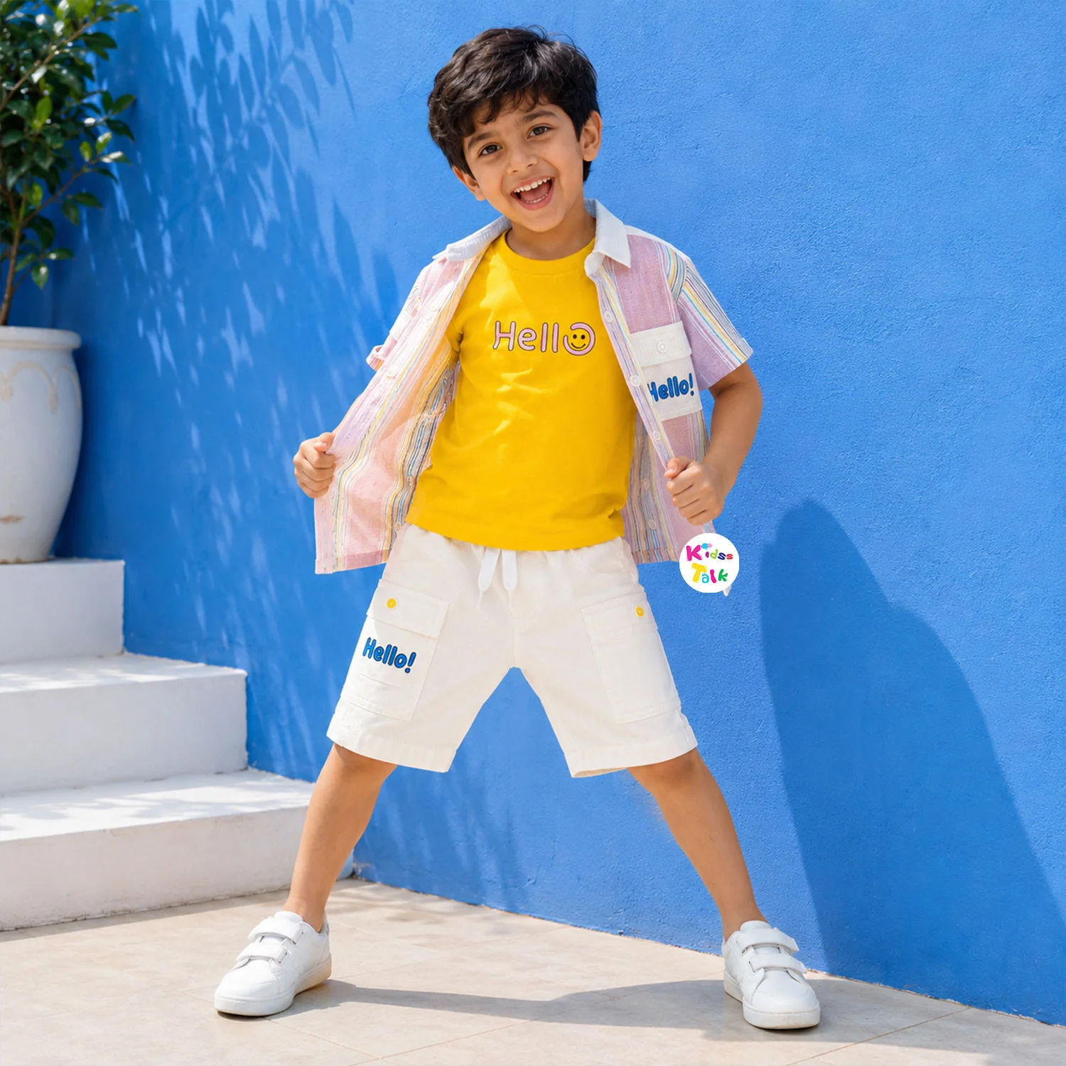 Cotton Half Sleeve Shirt With T-shirt & Half Pant - Baby Pink