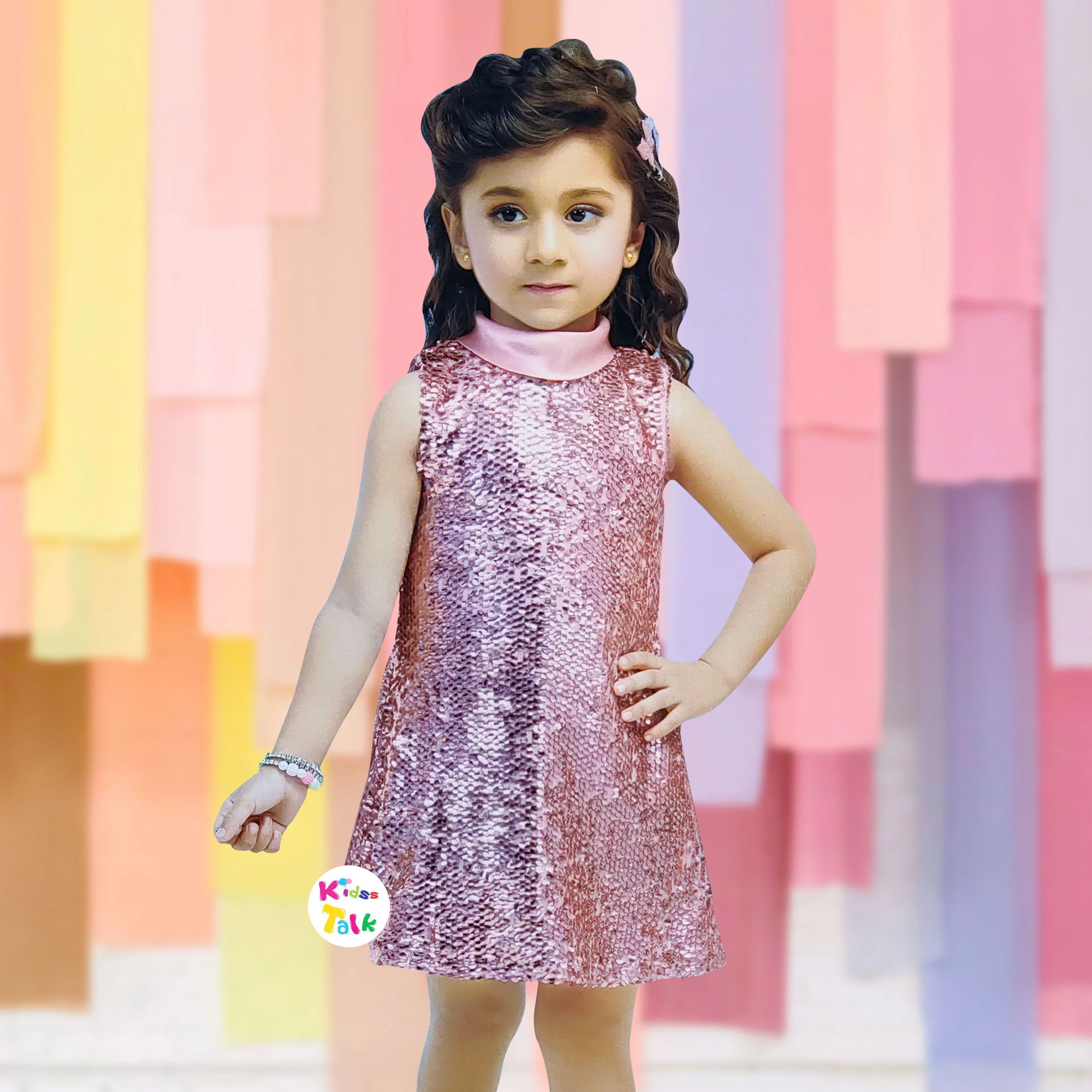 Satin Sleeveless Party Frock With Sequins Work - Onion Pink