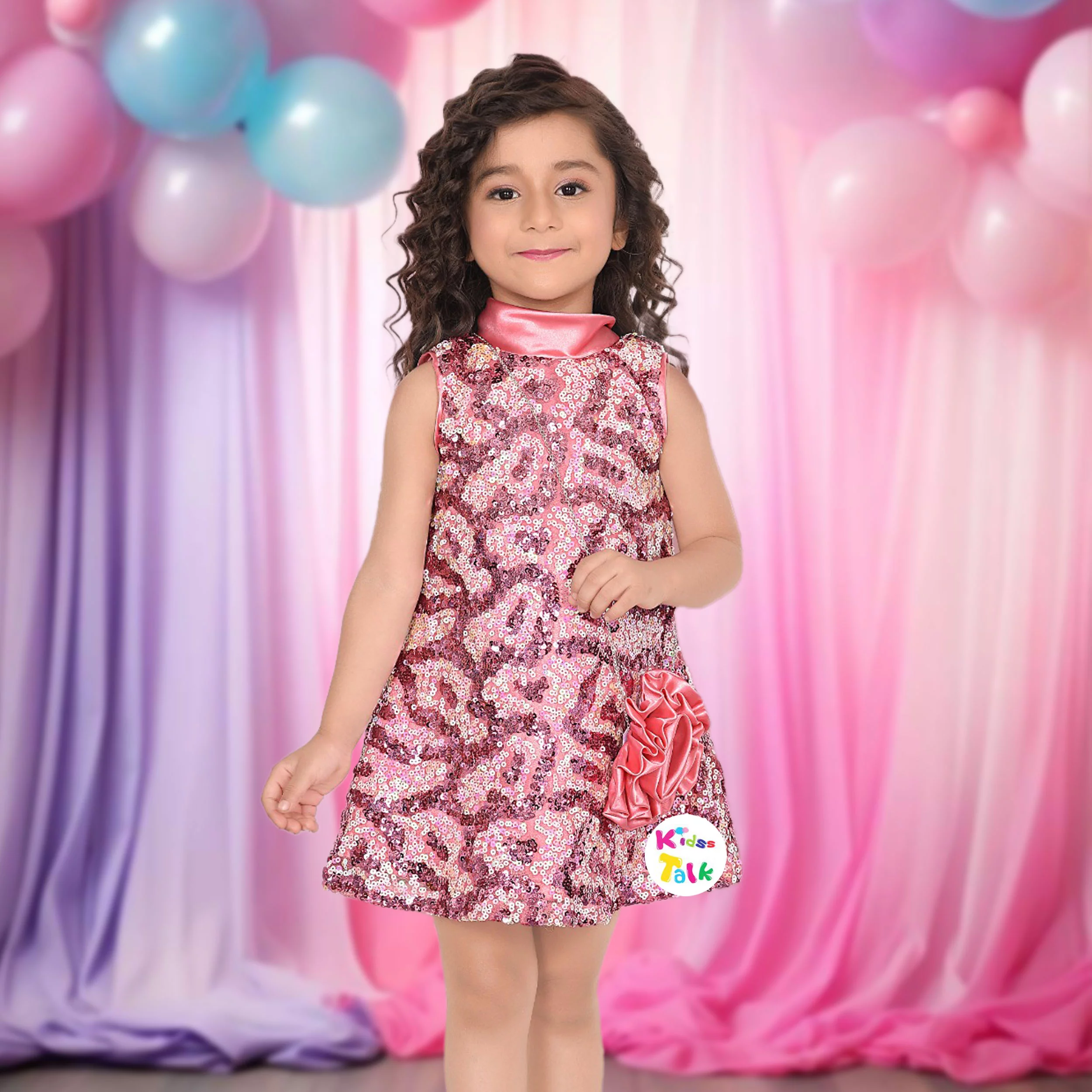 Cute Full Sleeve Frock With Bead Work - Beige