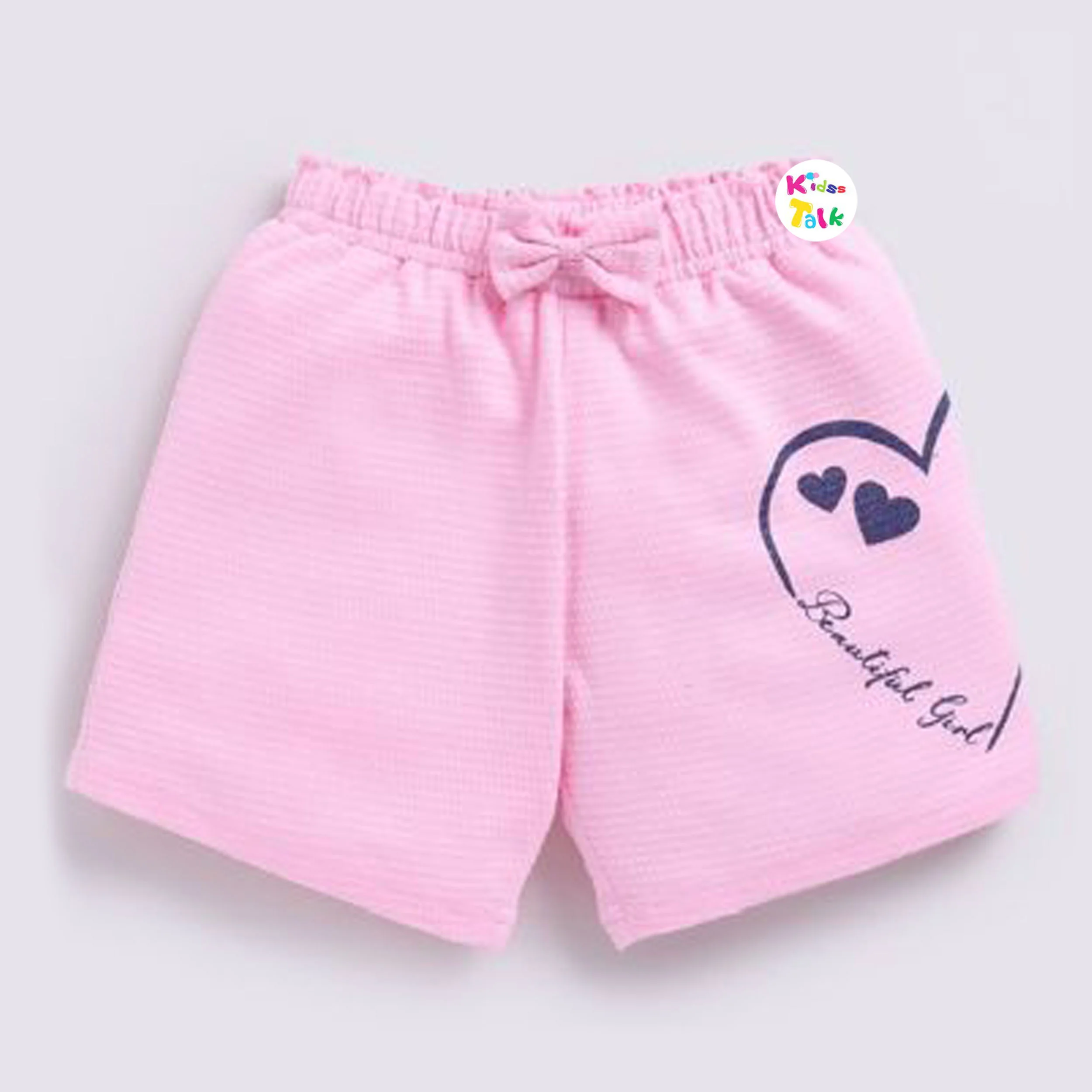 Cute Cotton Knitted Printed Shorts - Baby Pink