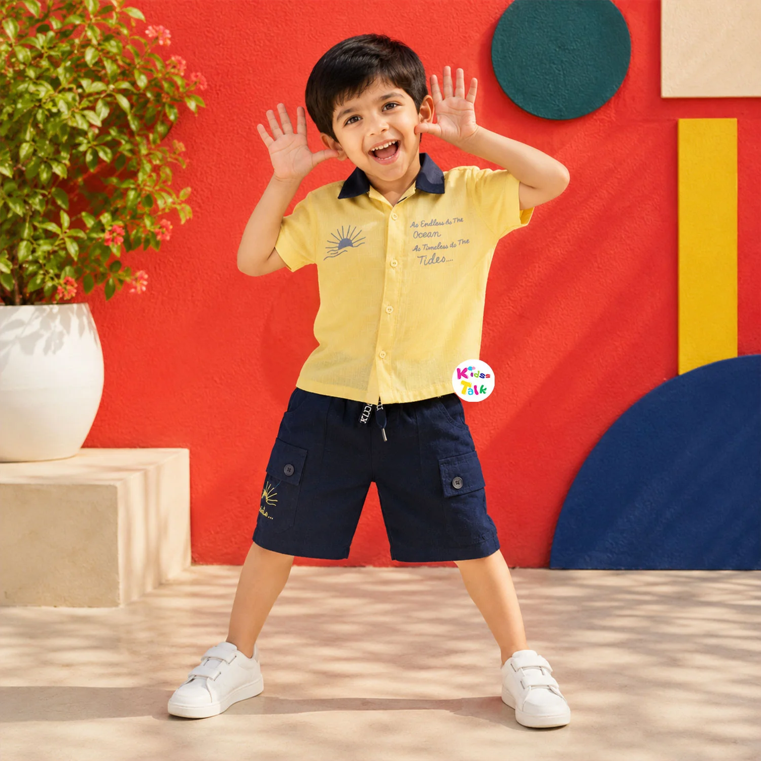 Cotton Half Sleeve Shirt With Half Pant - Lemon Yellow