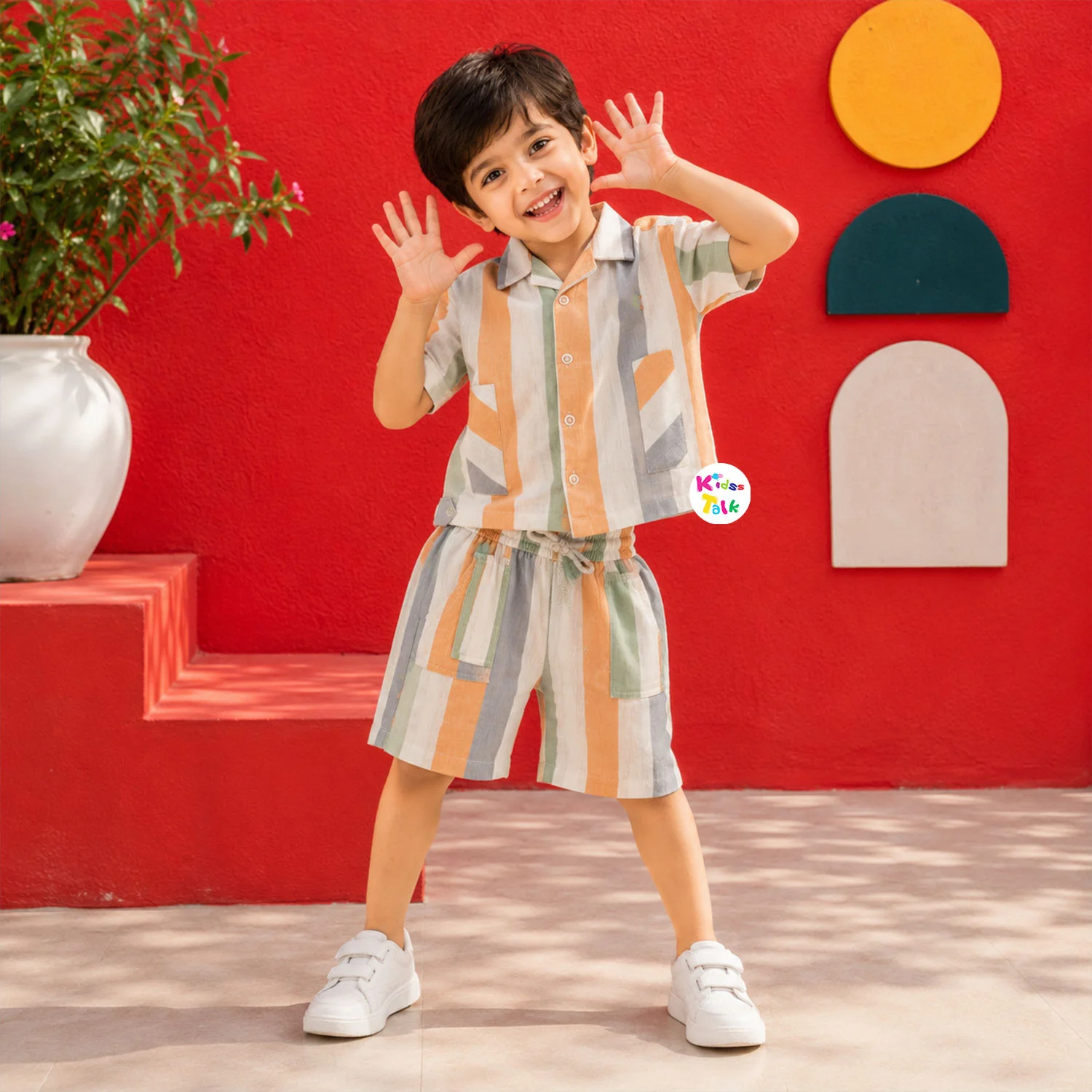 Cotton Half Sleeve Shirt With Half Pant - Peach