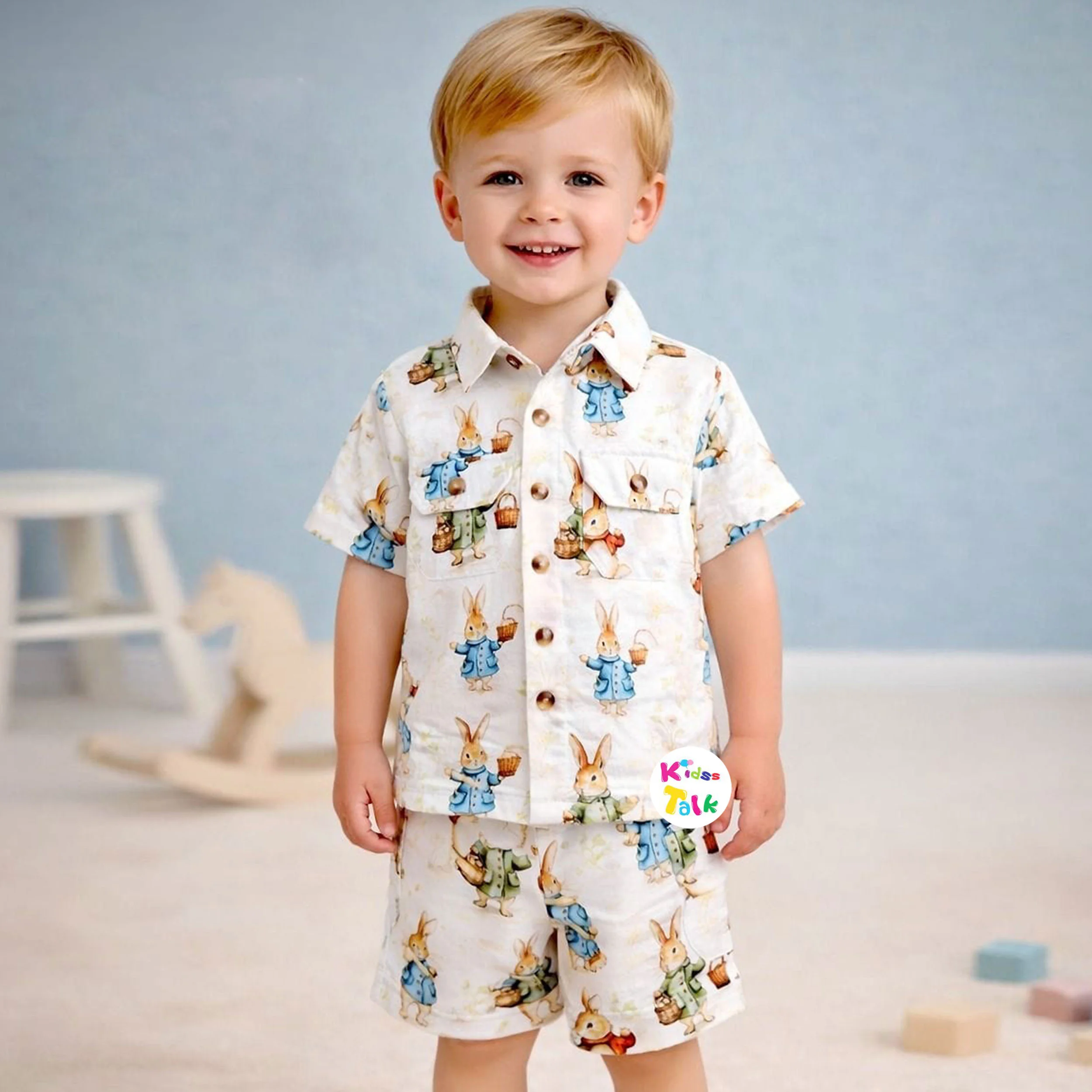 Soft Cotton Half Sleeve Half Pant Set With Cute Print - Green